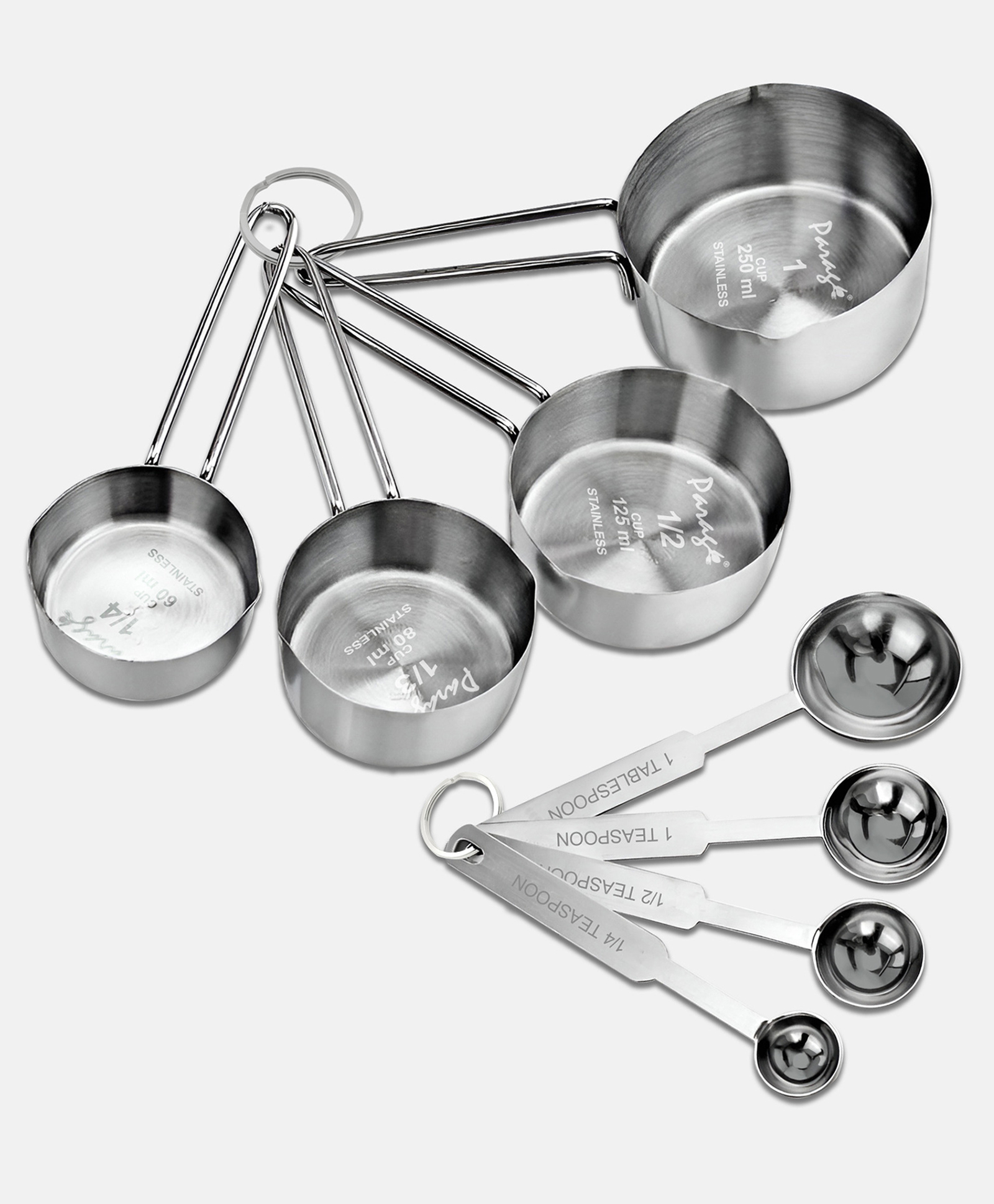 Parage Stainless Steel Measuring Cups & Spoon Combo for Dry or Liquid/Kitchen Gadgets/Cooking & Baking/Stackable Professional Measuring Cup Set with Measurement Handles (WH,Set of 4 Cups & 4 Spoons)-image-43