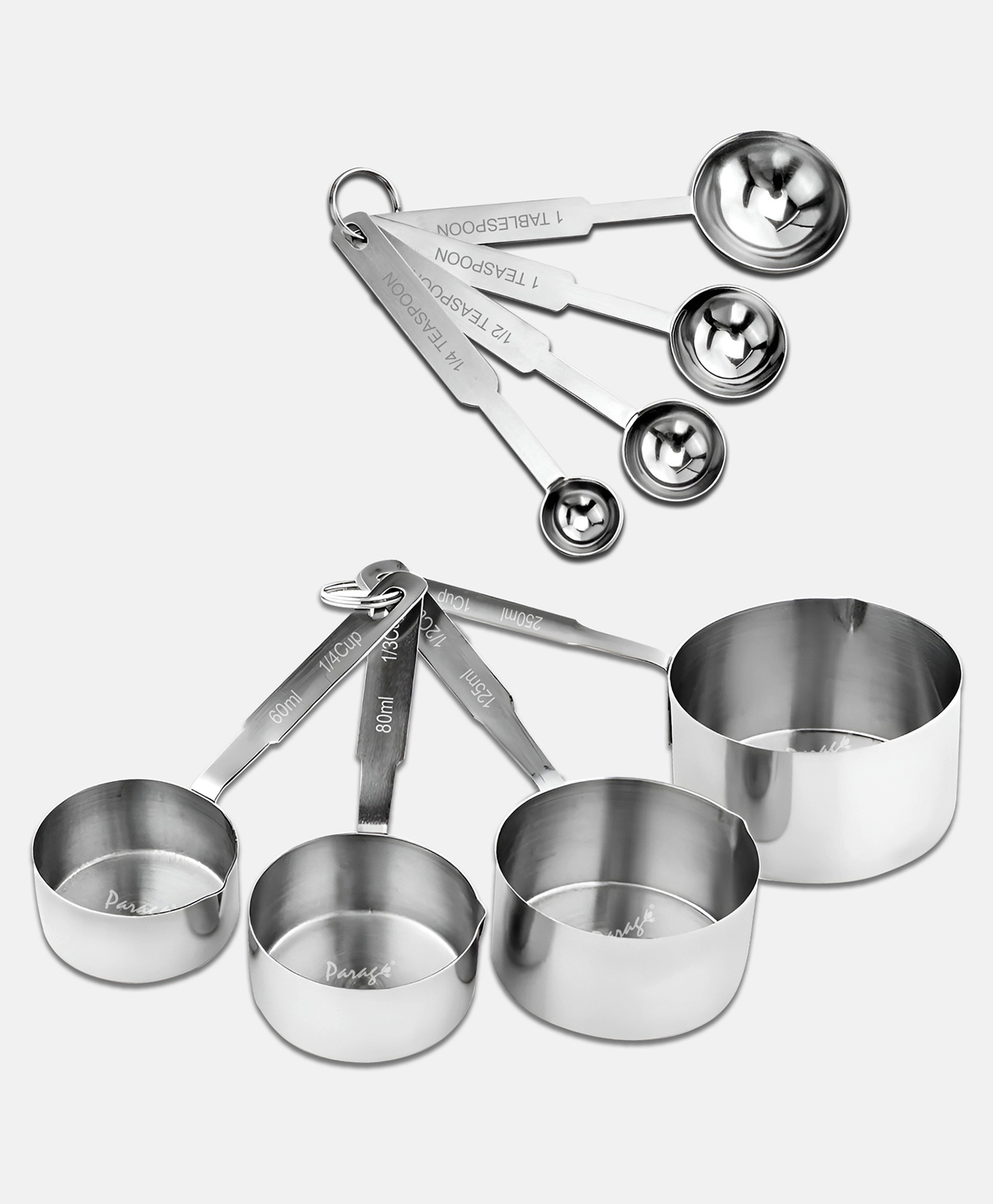 Parage Stainless Steel Measuring Cups & Spoon Combo for Dry or Liquid/Kitchen Gadgets/Cooking & Baking/Stackable Professional Measuring Cup Set with Measurement Handles (Set of 4 Cups & 4 Spoons)-image-42