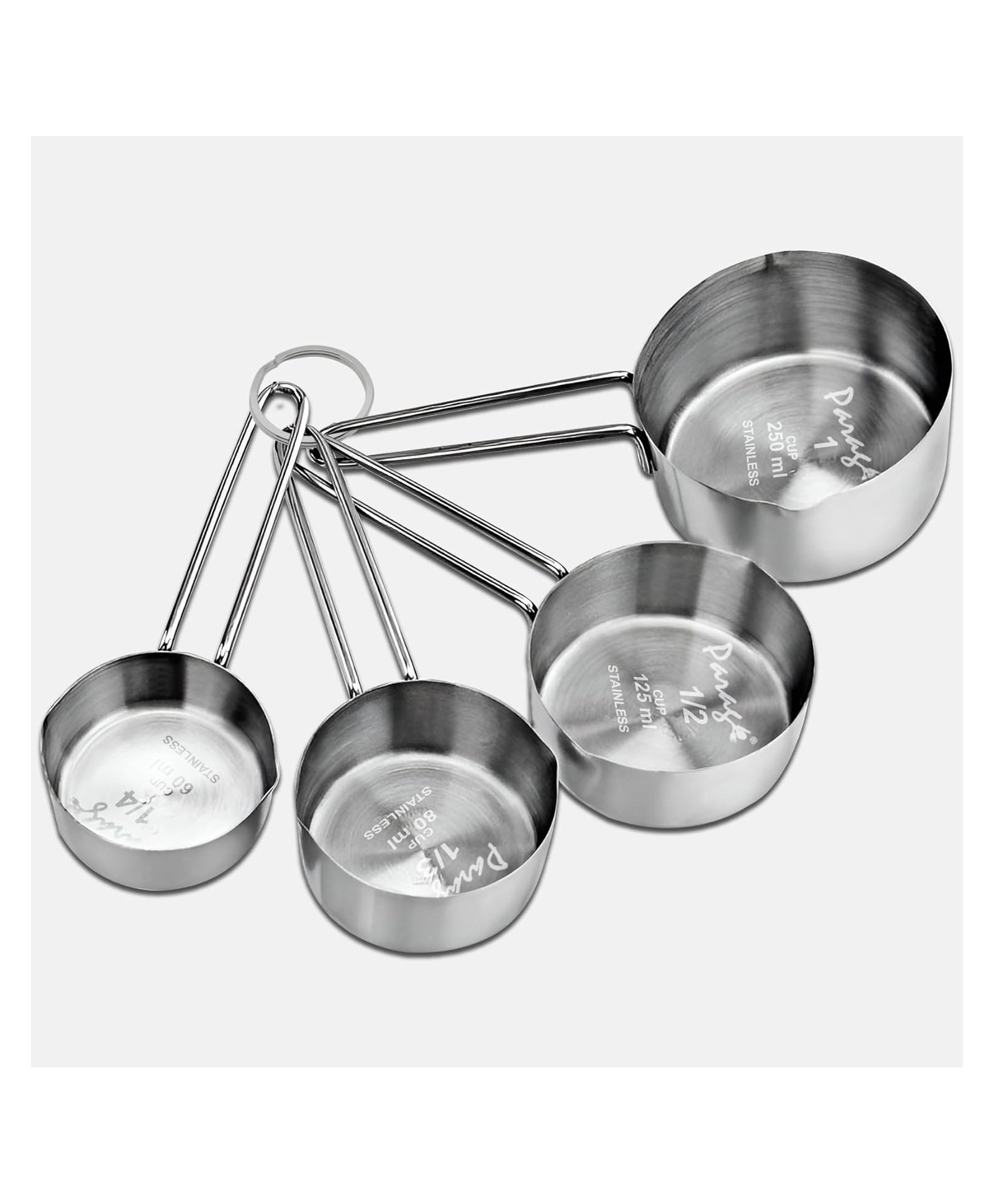 Parage 4 Pieces Stainless Steel Measuring Cups for Dry or Liquid/Kitchen Gadgets/Cooking & Baking/Stackable Professional Measuring Cup Set with Measurement Wire Handles Set of 4-image-42