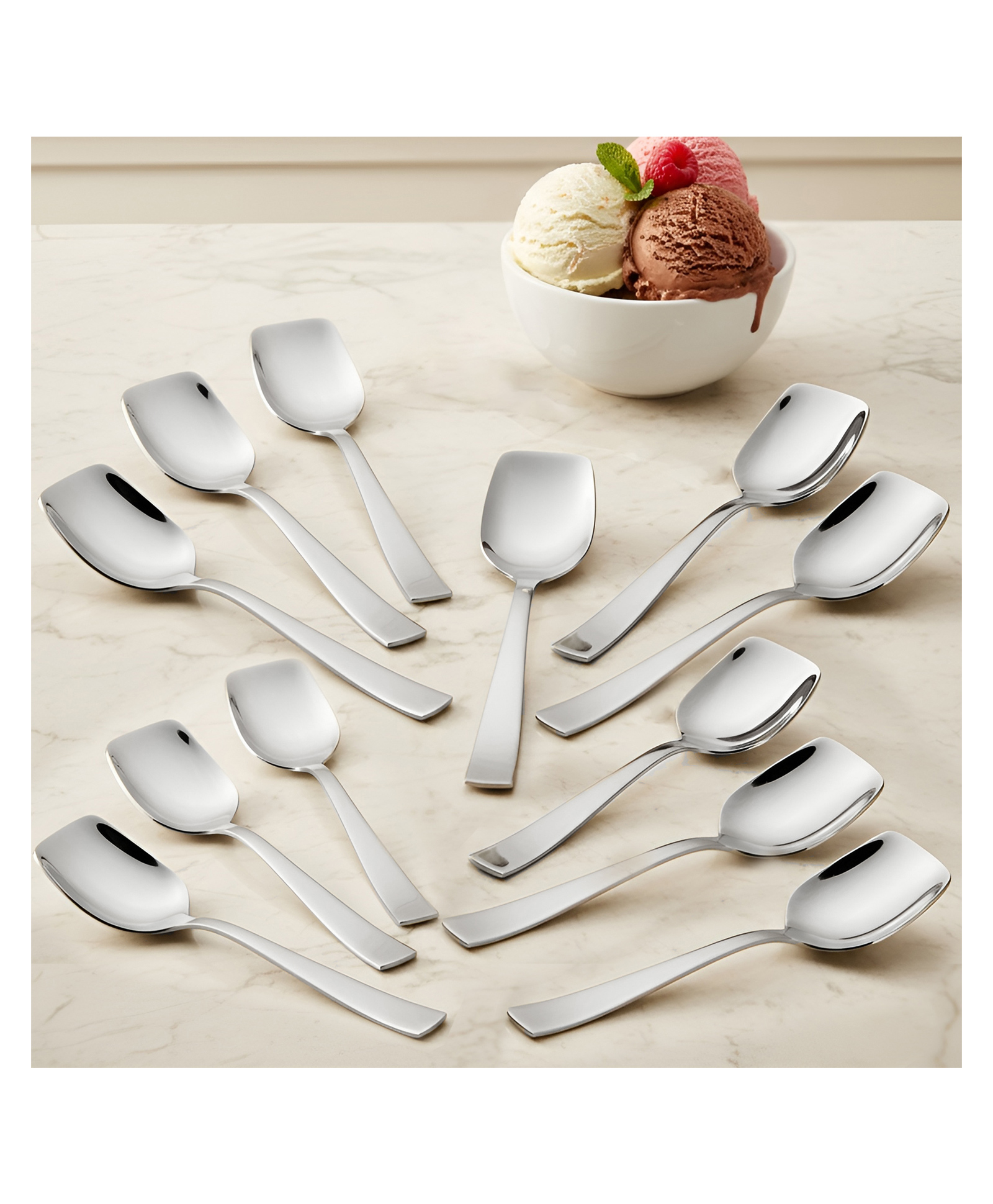 Parage Stainless Steel Set of 12 Ice Cream Spoons, Silverware Spoon Set, Dinner Spoon Length 13.5cm, Food Grade Silverware for Home & Kitchen, Durable Stylish, 12 Silver Spoons-picture-22
