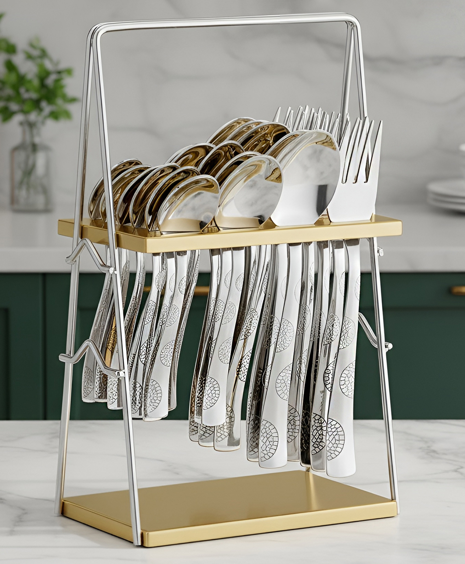 Parage 25 Pieces Regal Cutlery Set Premium Stainless Steel with Stand (Contains: 6 Table Fork, 6 Table Spoon, 6 Dinner Spoon, 6 Tea Spoon, 1 Cutlery Stand) Spoon Set for Dining Table Stylish-image-4