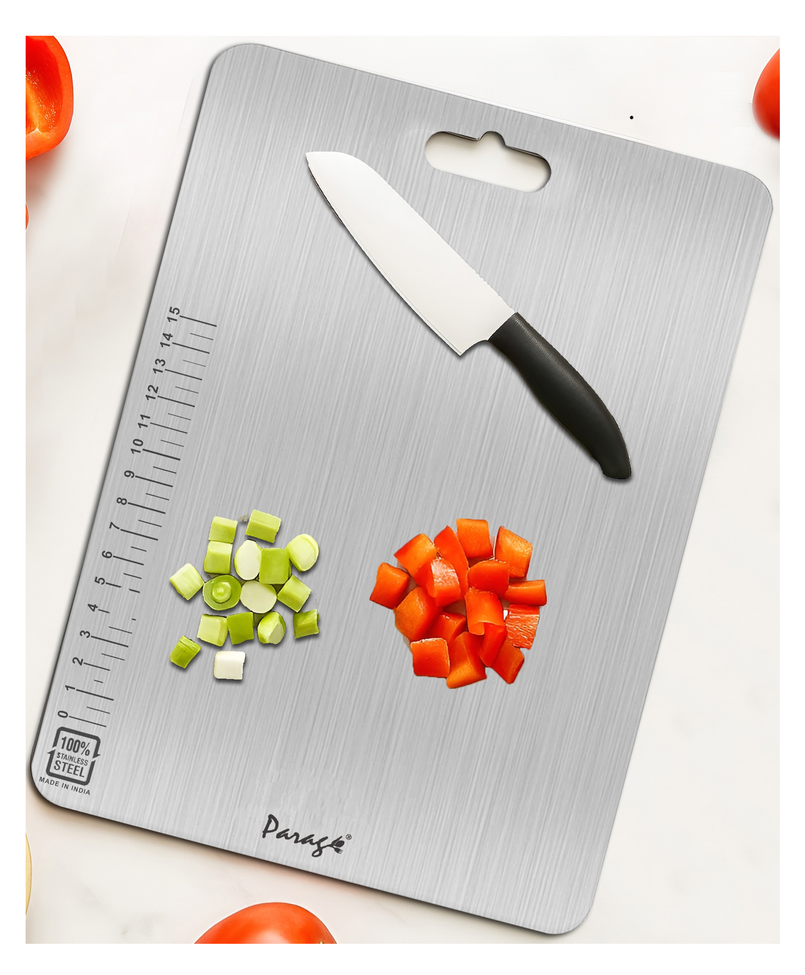 Parage Premium Stainless Steel Chopping Board for Kitchen & Professional Use Medium 31 x 21 CM | Cutting Board for Meat, Fish, Fruit, Bread Cutter, Vegetable Chopper | Heavy Duty & Rust Free-picture-15