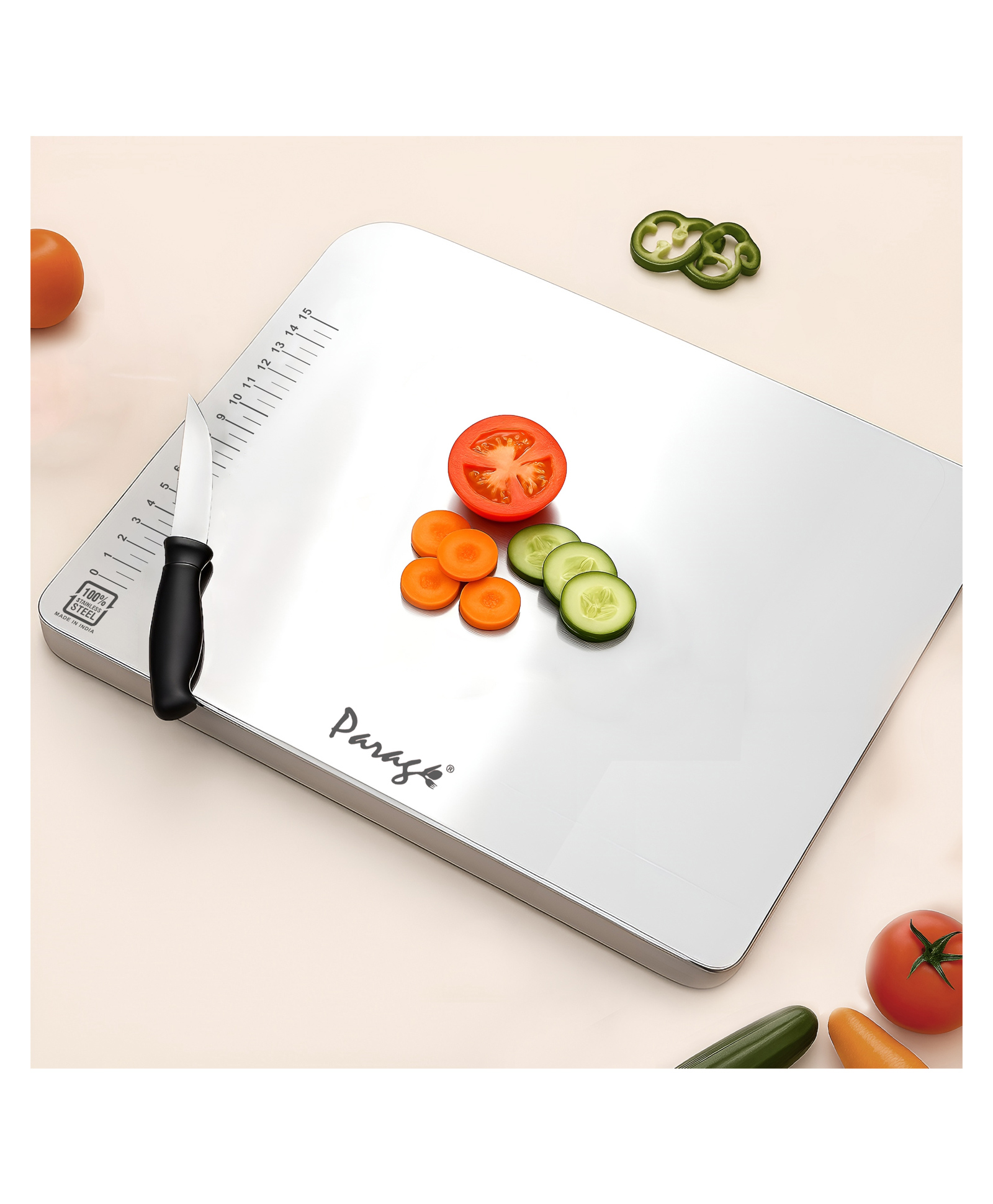 Parage Stainless Steel Countertop Chopping Board with Lip for Kitchen & Professional Use Large 41 x 31 CM | L-Shape Cutting Board for Meat, Fruit Cutter, Vegetable Chopper | Heavy Duty & Rust Free-picture-26