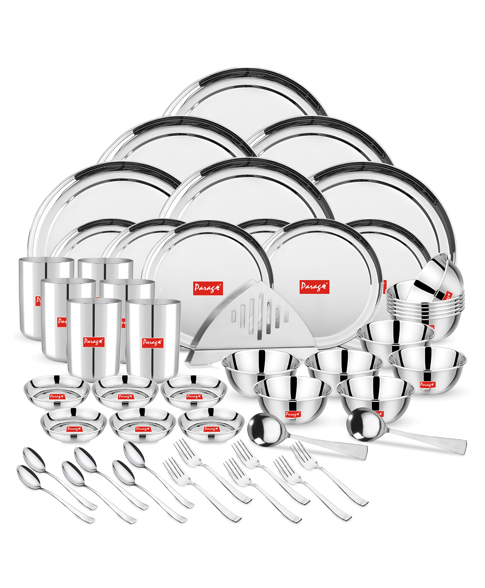 Parage 51 Pieces Heavy Gauge Sanskriti Dinner Set/Premium Dinnerware for Home/Steel Bartan Set for Kitchen, Silver (Serves 6 People),Solid-image-24