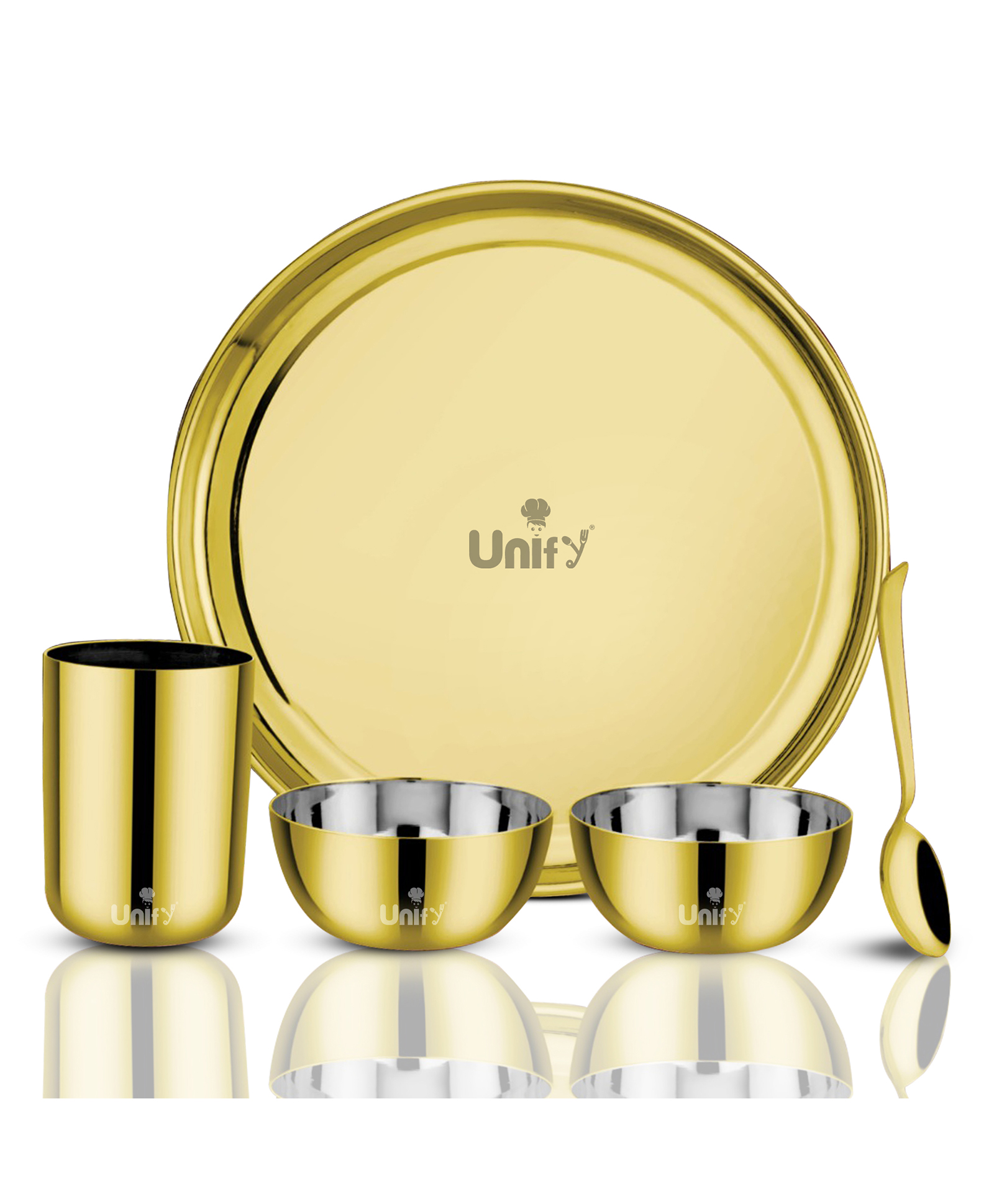 Unify by Parage Stainless Steel PVD Gold Plated Thali Set | Premium Dinner Plate with Bowls, Spoon & Glass | Royal Gold Dinnerware for Home, Restaurant & Festive Gifting | Food Grade & Rust Proof-picture-15