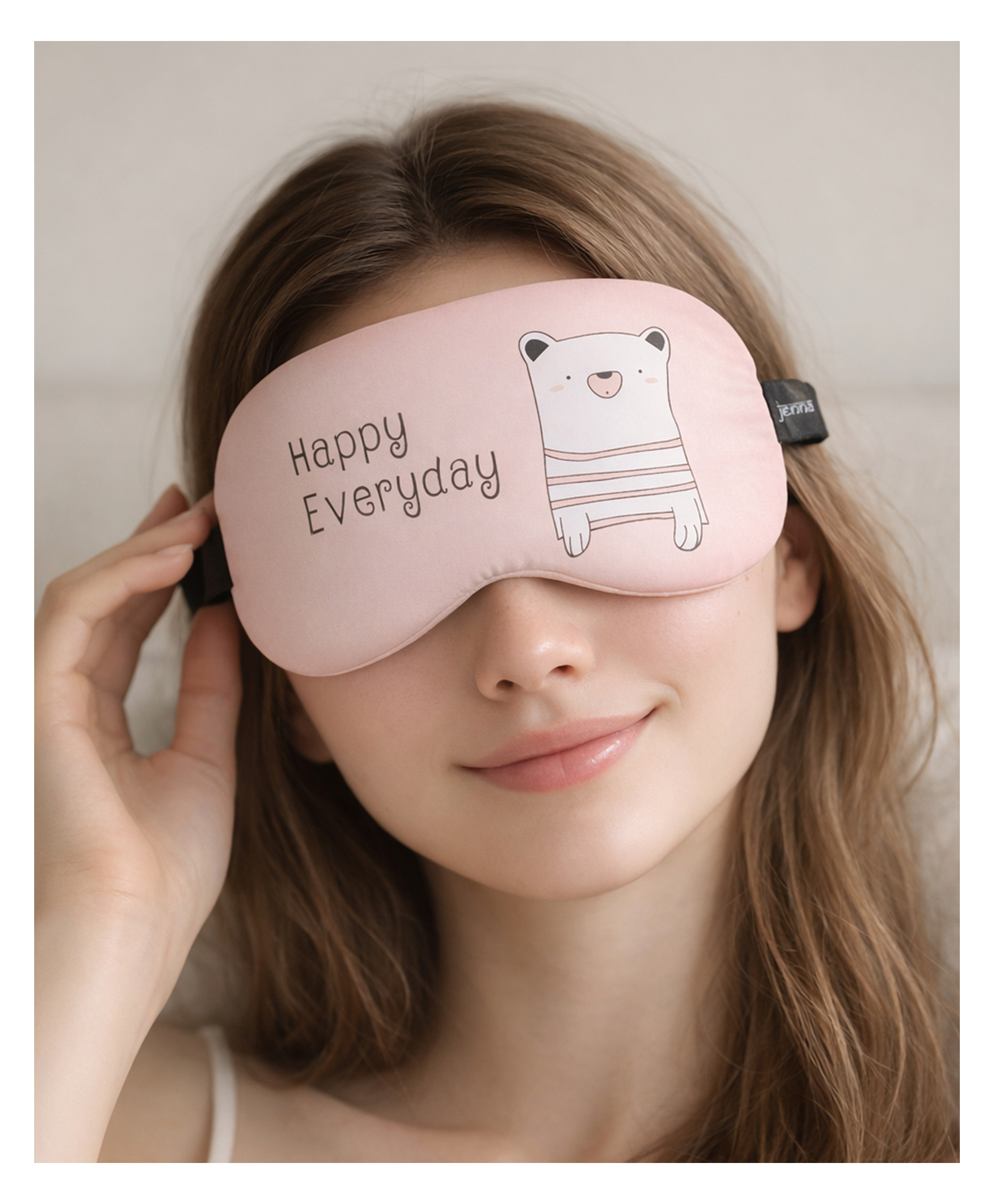 Jenna Bear Happy Everyday Sleeping Eye Mask Lightweight Soft Eye Cover for Travel & Night Sleep - Baby Pink-image-11