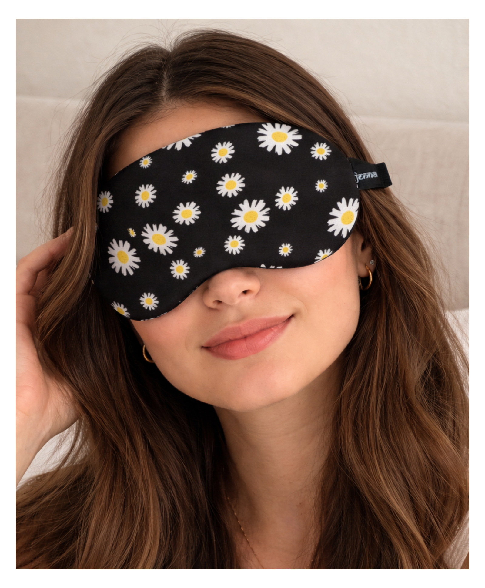 Jenna Daisy Flower Print Sleeping Eye Mask Lightweight Soft Eye Cover for Travel & Night Sleep - Black-image-46