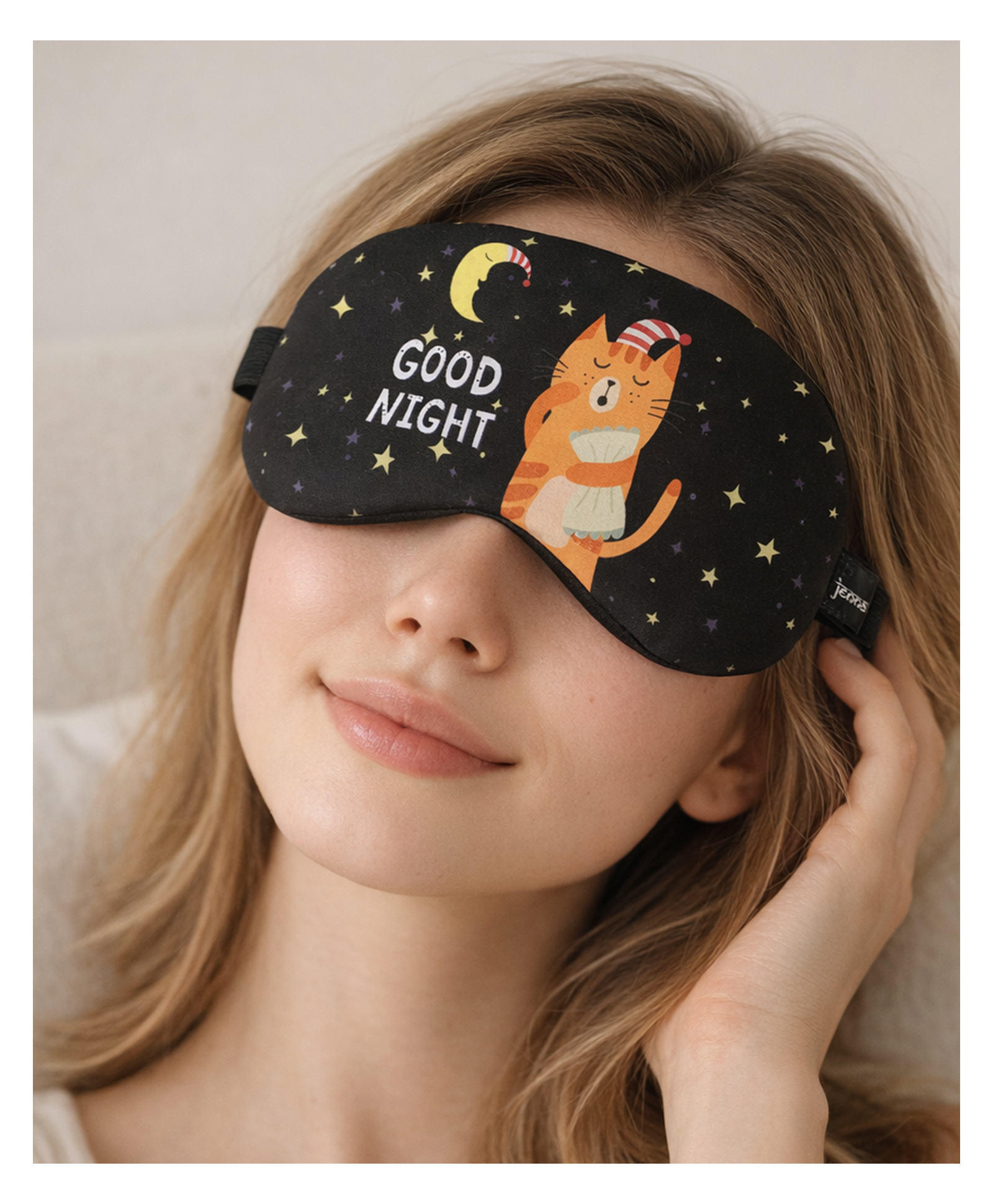 Jenna Night Cat Design Sleeping Eye Mask Lightweight Soft Eye Cover for Travel & Night Sleep - Black-image-37