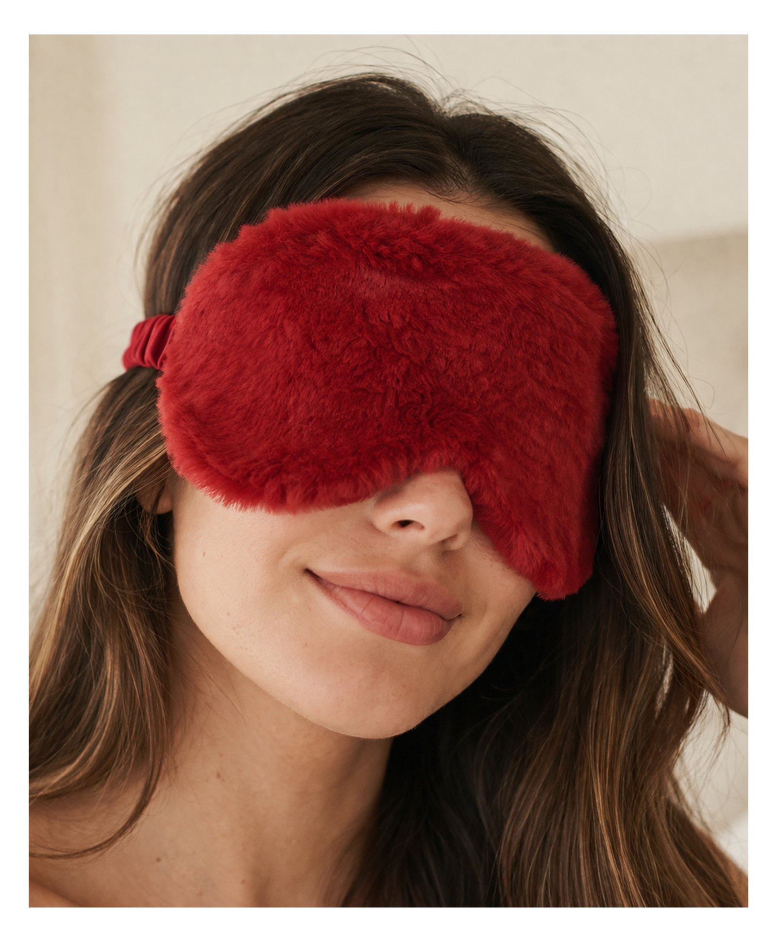 Jenna Fluffy Faux Fur Sleeping Eye Mask Cozy Soft Eye Cover for Travel & Night Sleep - Dark Red-picture-16