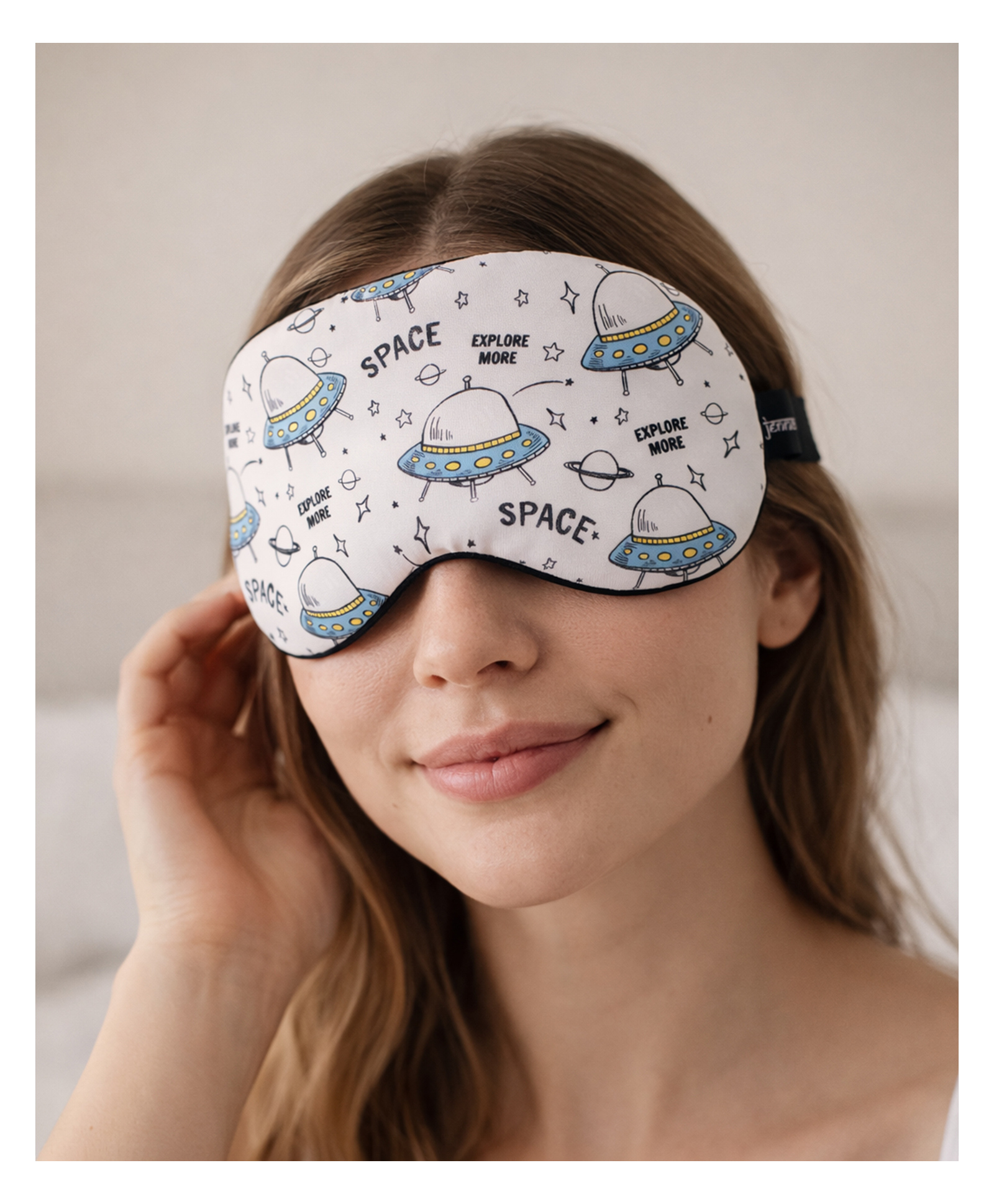 Jenna Space UFO Print Sleeping Eye Mask Lightweight Soft Eye Cover for Travel & Night Sleep - White-image-39