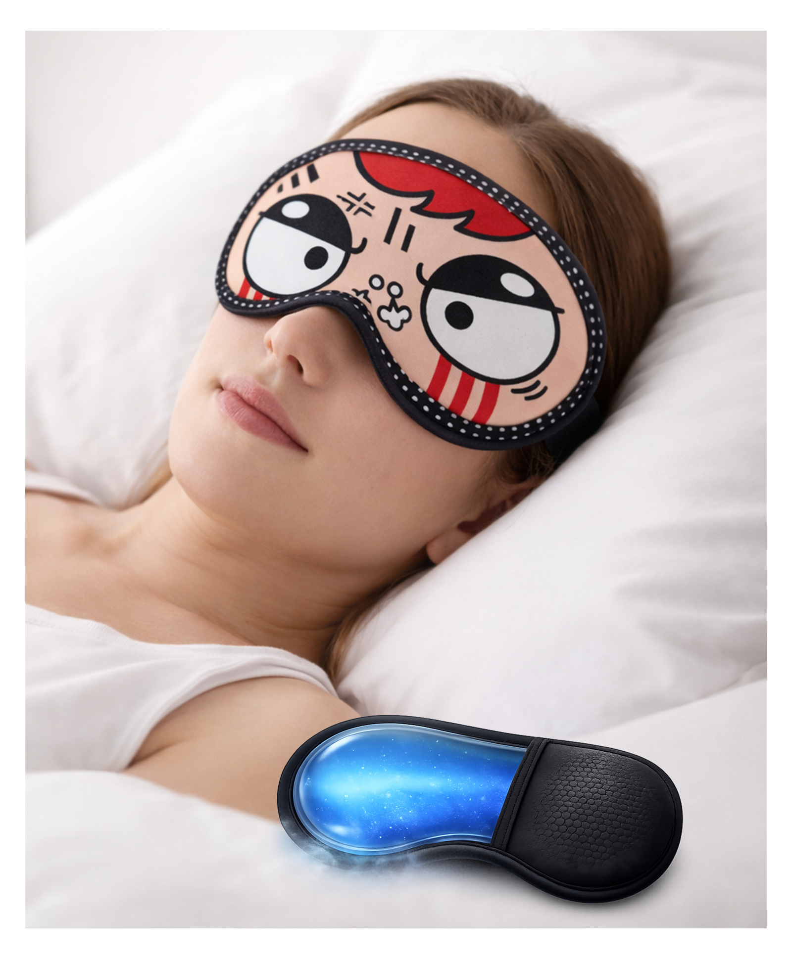 Jenna Angry Face Sleeping Eye Mask with Cooling Gel Soft Comfortable Reusable Eye Mask for Relaxation & Travel - Red-image-8