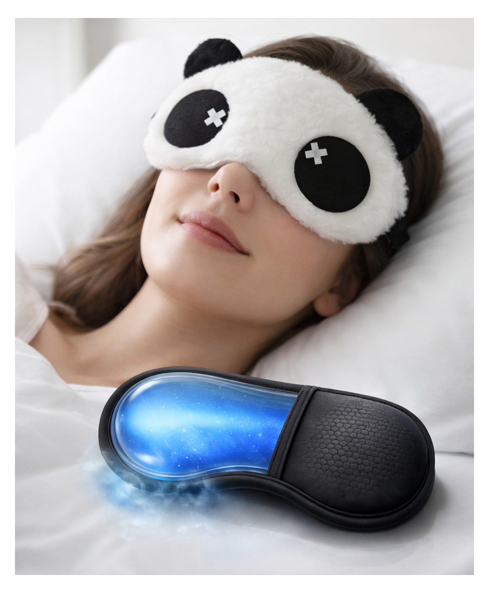Jenna Panda Design Sleep Mask with Cooling Gel Soft Plush Eye Mask for Night Sleep, Travel & Relaxation - White-image-40