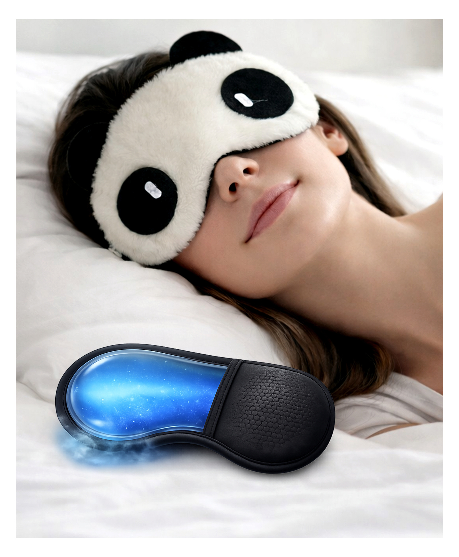 Jenna Panda Design Eye Mask with Cooling Gel Soft Plush Adjustable Sleep Mask for Men & Women - White-picture-20