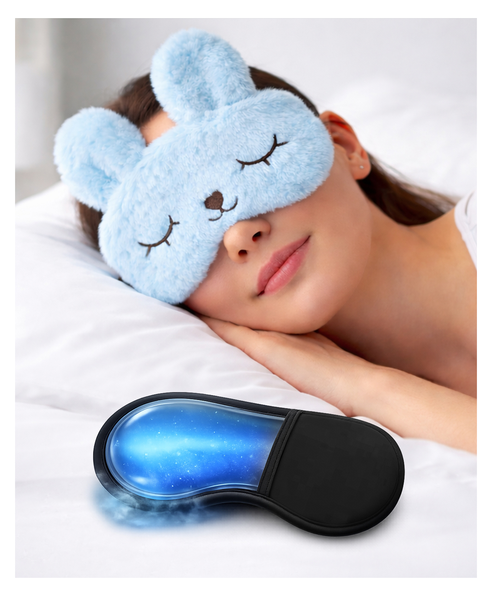 Jenna Cat Sleeping Eye Mask with Cooling Gel for Puffy Eyes, Headache Relief & Travel - Sky Blue-image-42