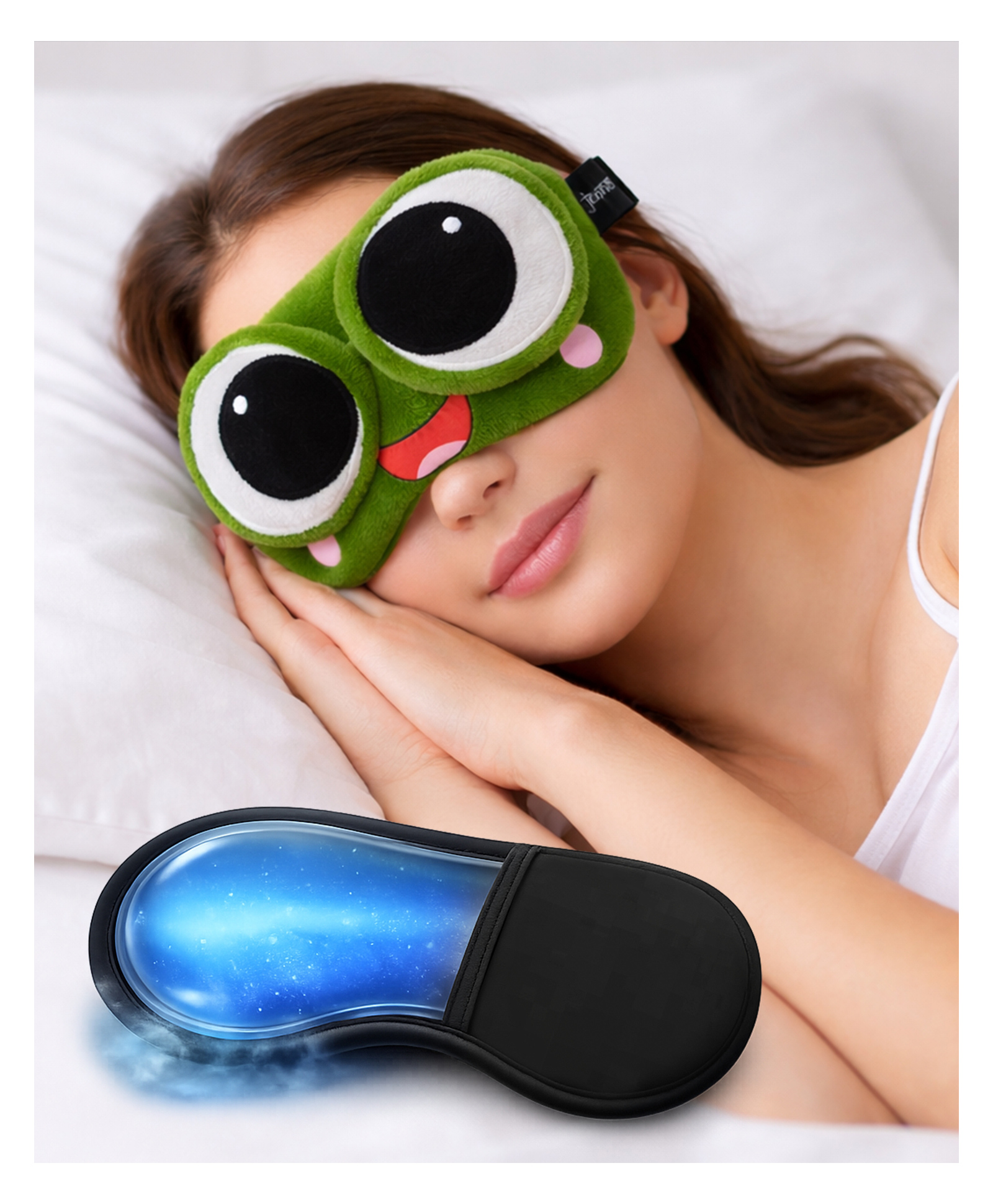 Jenna Frog Sleeping Eye Mask with Cooling Gel Soft Plush Comfortable Eye Mask for Kids & Adults - Dark Green-image-49