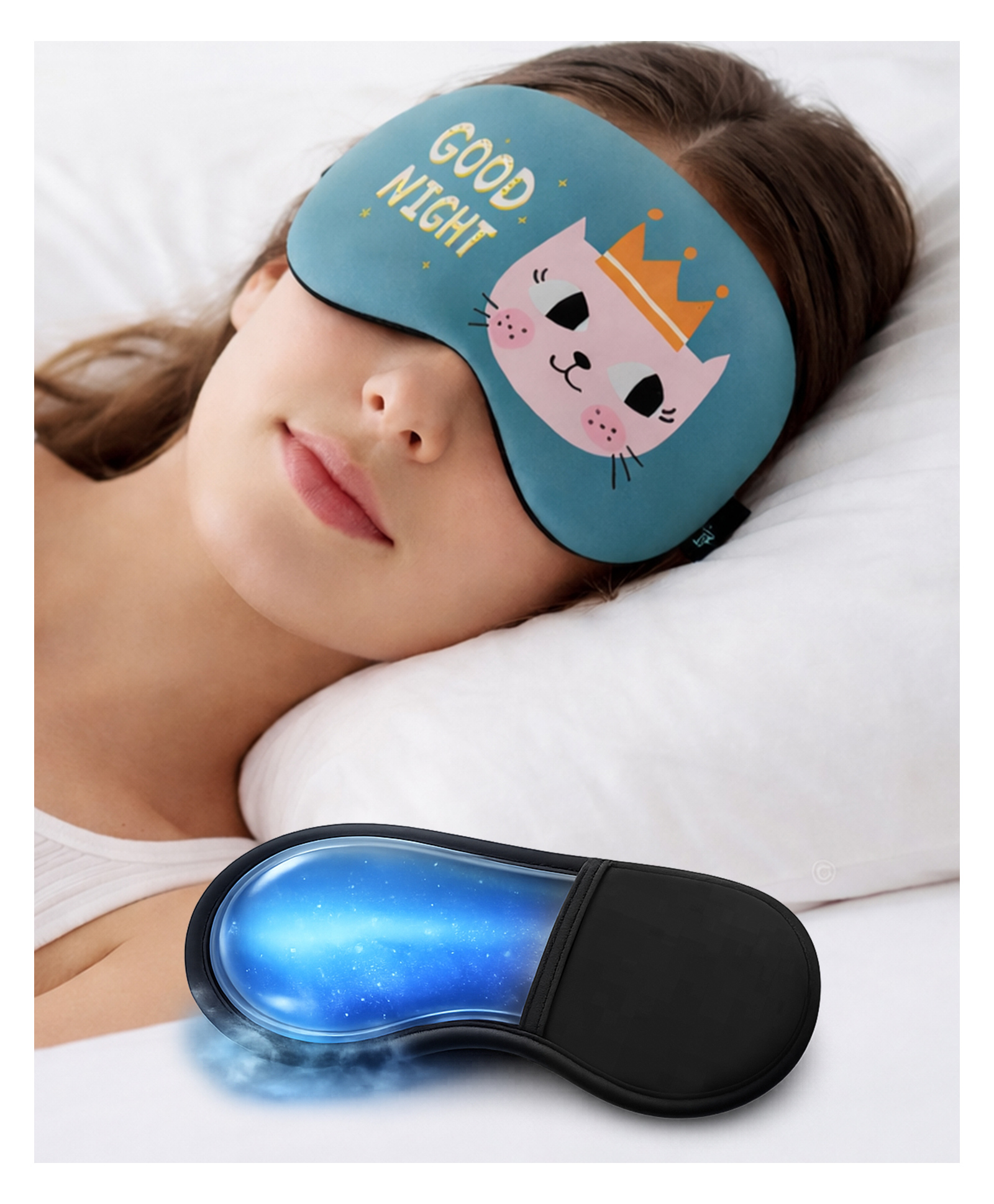 Jenna Crown Good Night Sleeping Eye Mask with Cooling Gel For Puffy Eyes, Headache Relief & Travel - Blue-image-8