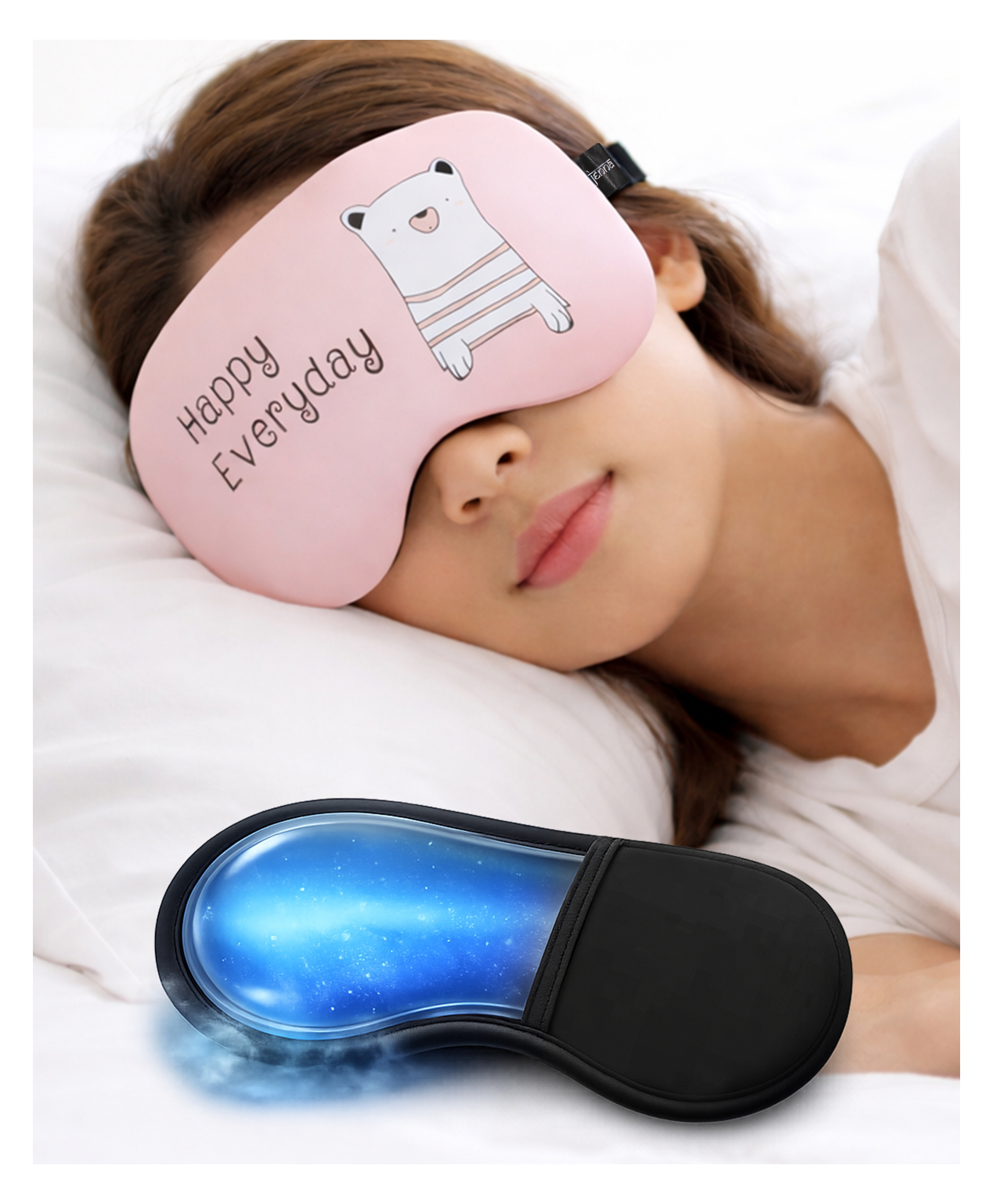 Jenna Bear Happy Everyday Sleeping Eye Mask with Cooling Gel Soft & Comfortable Eye Mask for Relaxation, Travel - Baby Pink-image-42