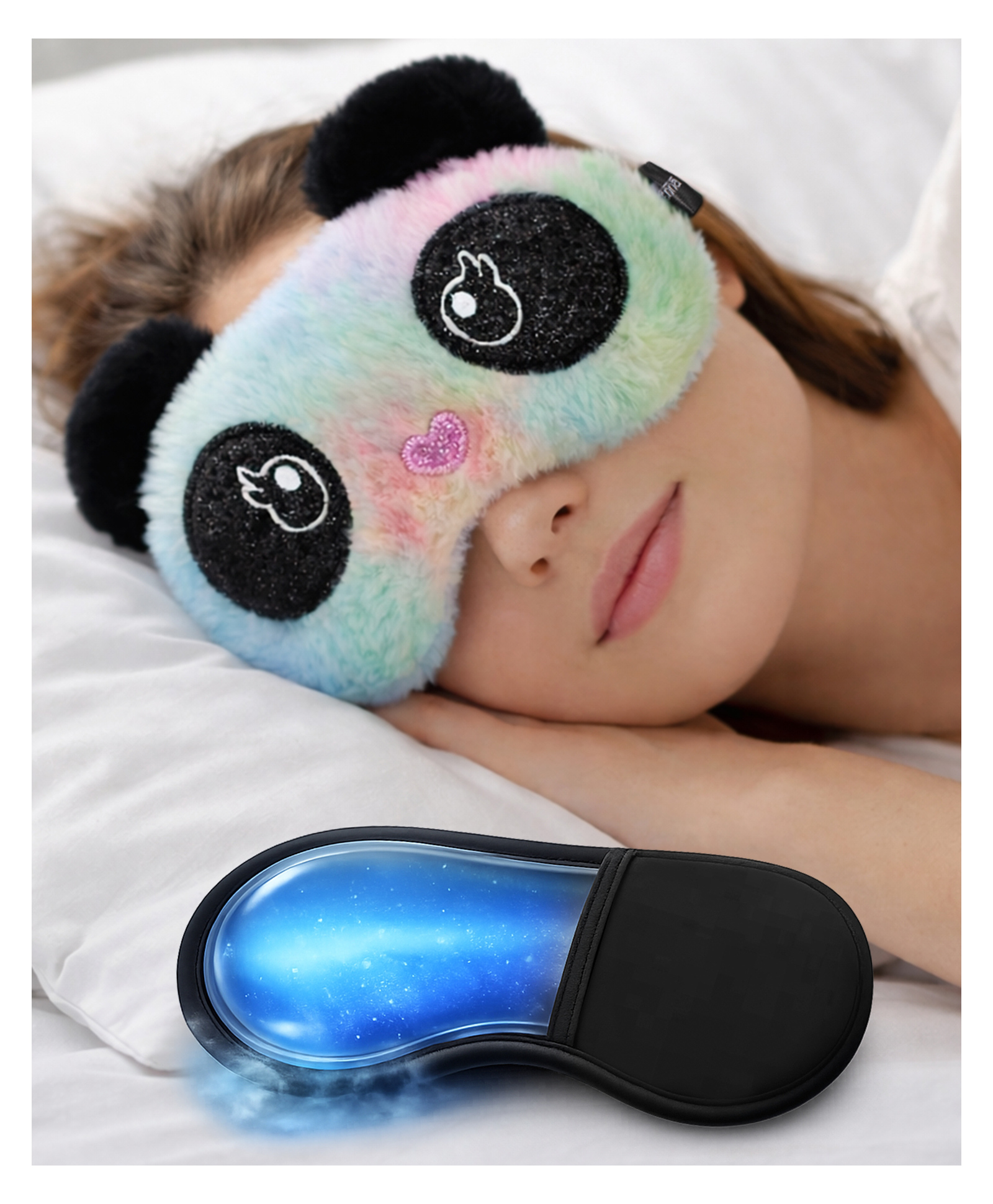 Jenna Rainbow Panda Plush Sleeping Eye Mask with Cooling Gel Ultra Soft Sleep Mask for Stress Relief - Multicolor-image-44