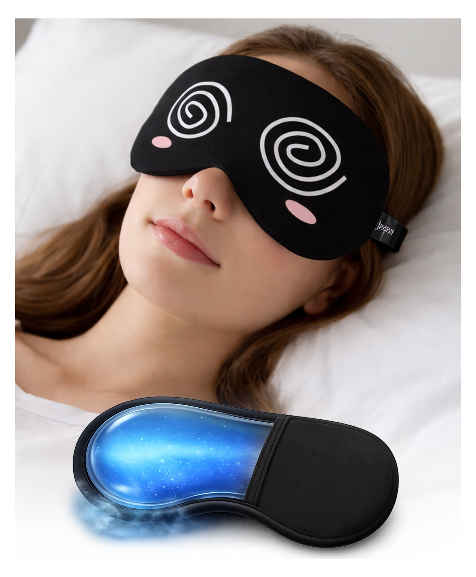 Jenna Dizzy Sleeping Eye Mask with Cooling Gel Soft Comfortable Sleep Mask for Travel & Better Sleep - Black-image-38