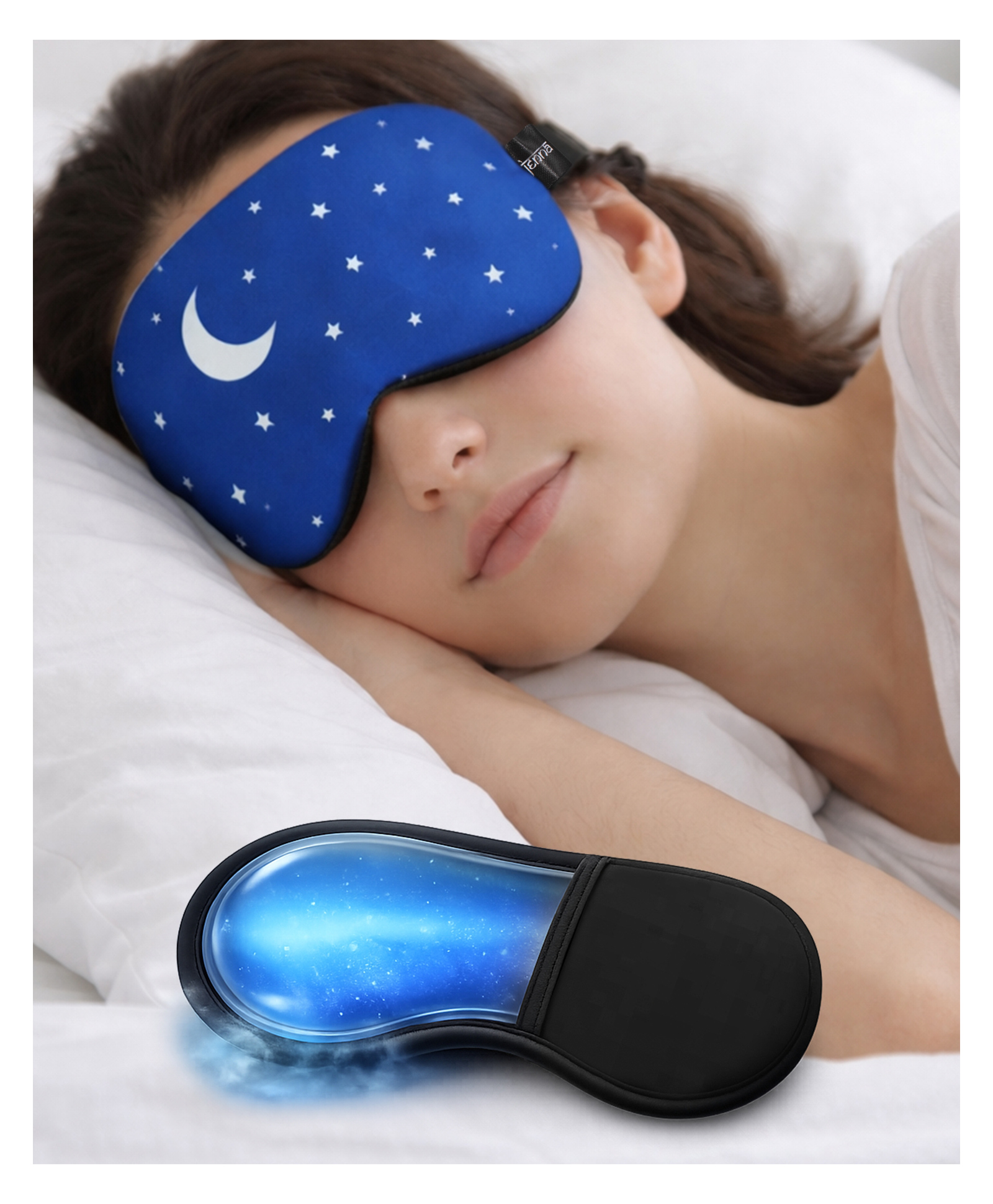 Jenna Starry Night Moon Sleeping Eye Mask with Cooling Gel Sleep Mask for Travel, Stress Relief - Blue-picture-13