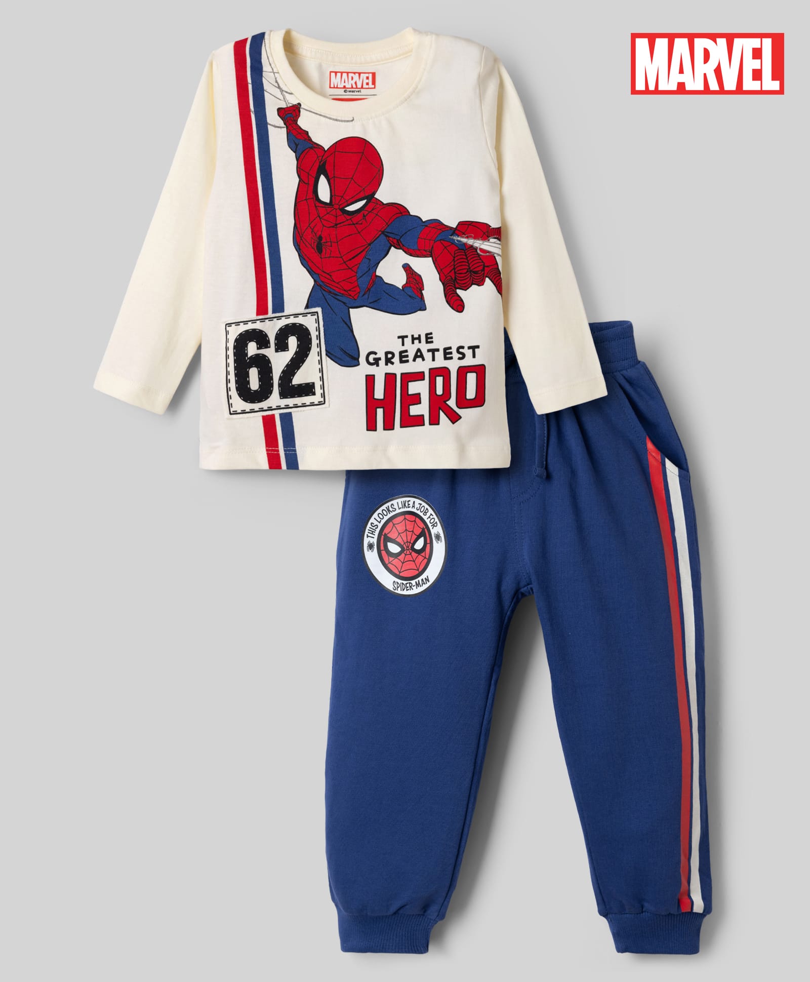Babyhug Marvel Single Jersey Knit Full Sleeves T-Shirt & Joggers Set With Spiderman Graphic - Blue-picture-16