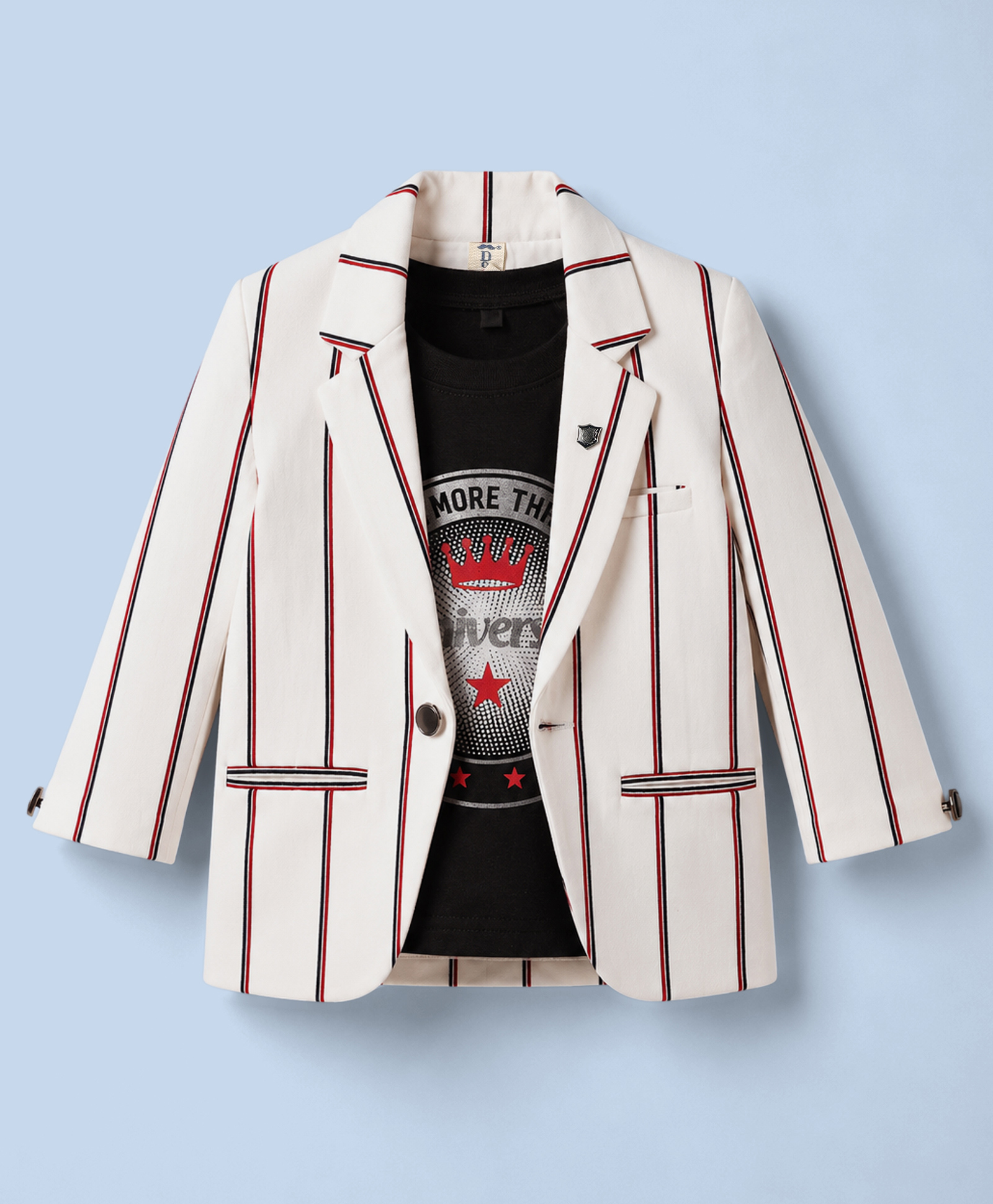 Dapper Dudes Cotton Knit Full Sleeves Striped Party Blazer With T-Shirt - White-image-44