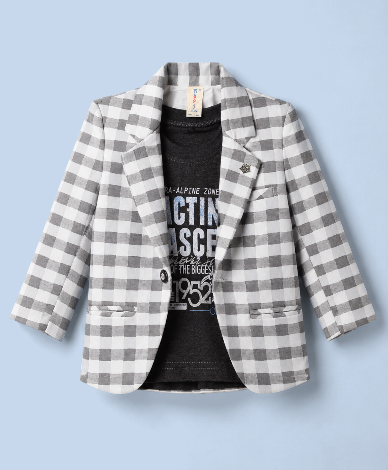Dapper Dudes Cotton Knit Full Sleeves Party Blazer & T-Shirt - Grey-image-12