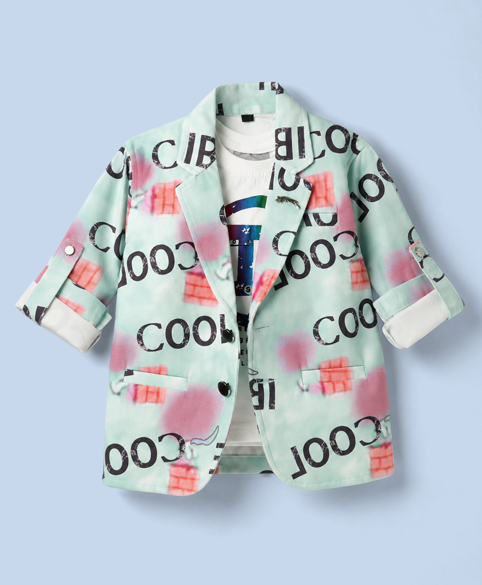 Dapper Dudes Cotton Knit Full Sleeves Printed Party Blazer With T-Shirt - Light Green-image-49