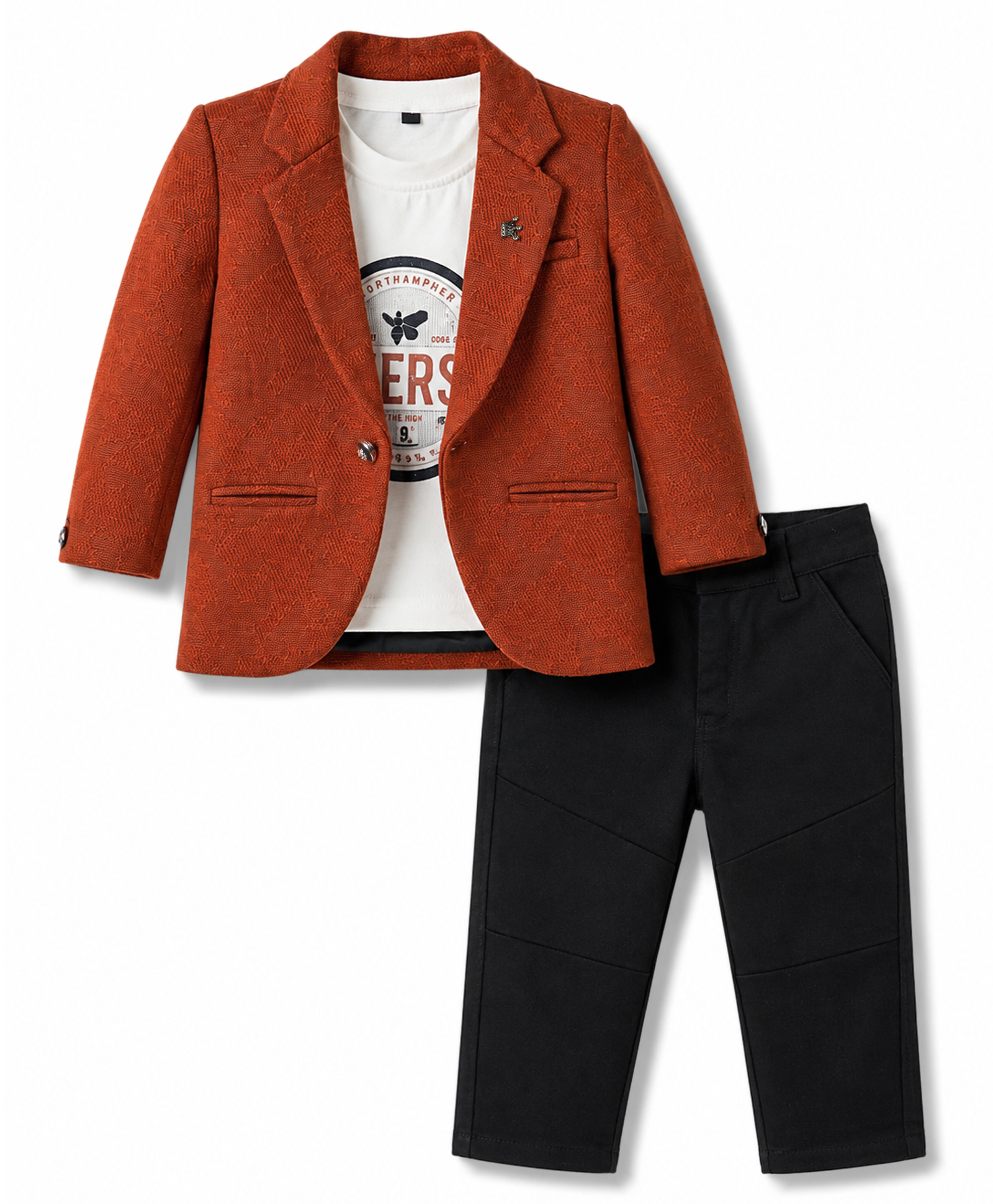 Dapper Dudes Cotton Knit Party T-Shirt & Pant With Blazer & Text Print - Brown-picture-20