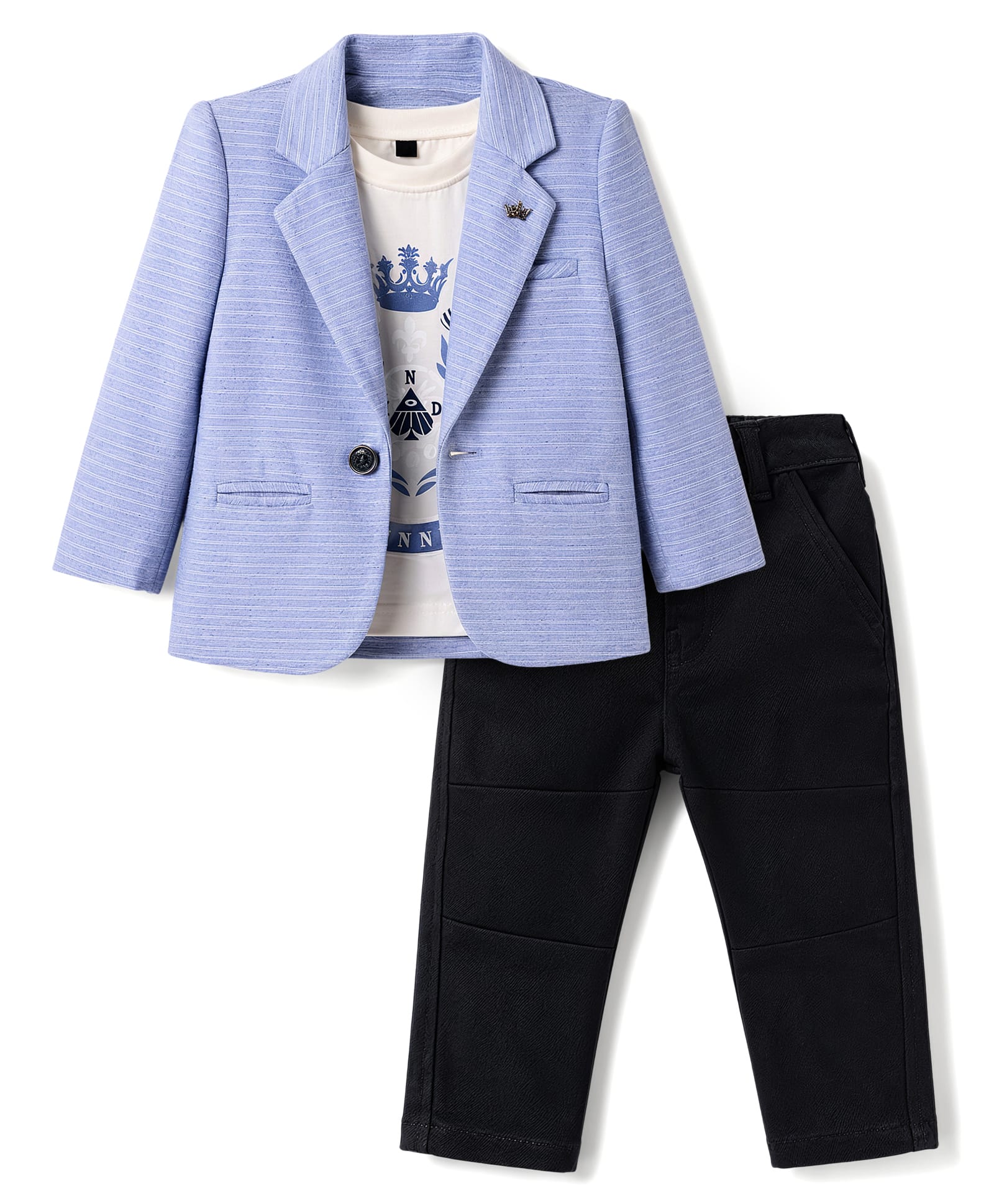 Dapper Dudes Cotton Knit Party T-Shirt & Pant With Striped Blazer - Sky Blue-image-40