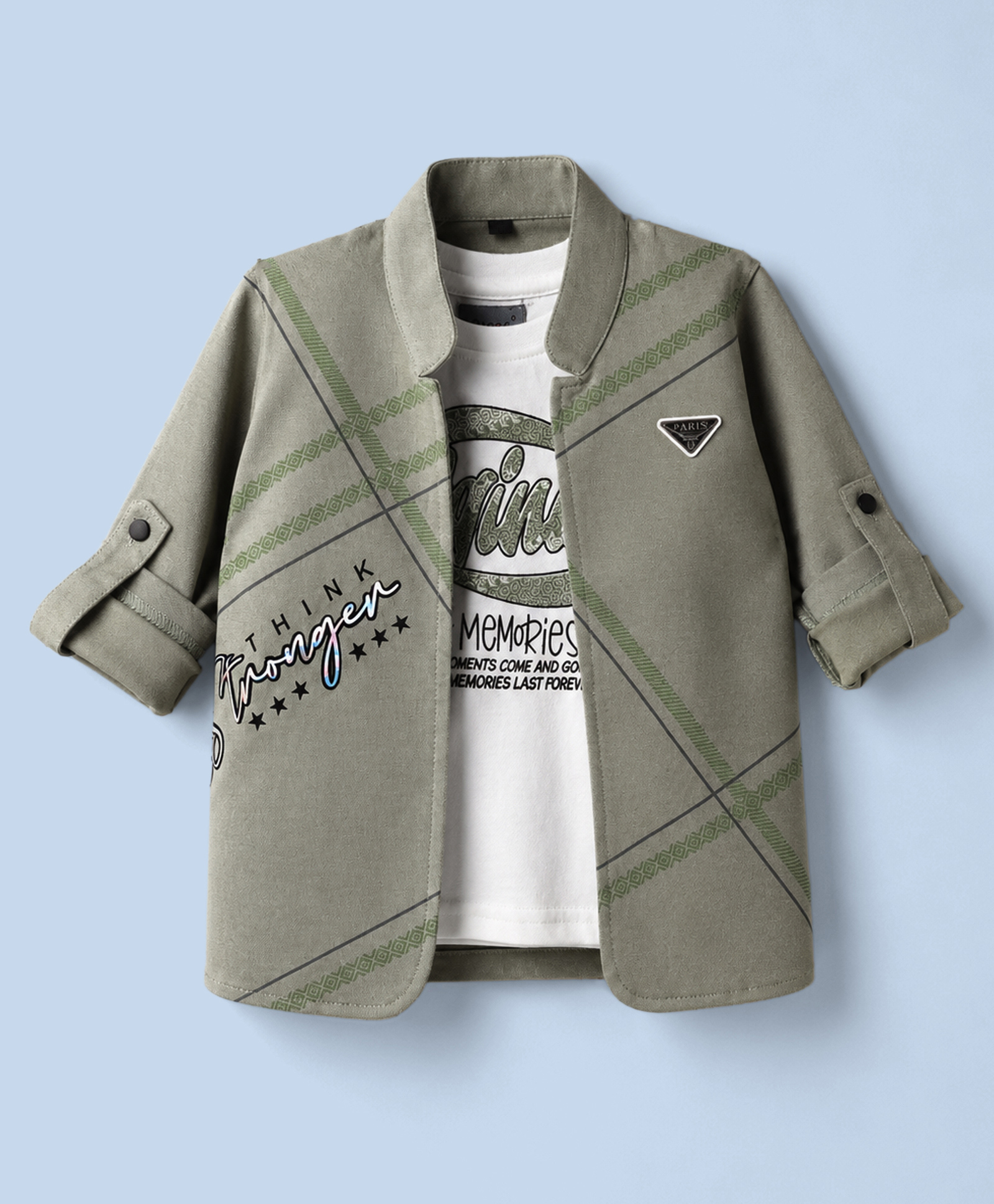 Dapper Dudes Full Sleeves Text Printed Jacket With Tee - Olive Green-image-26