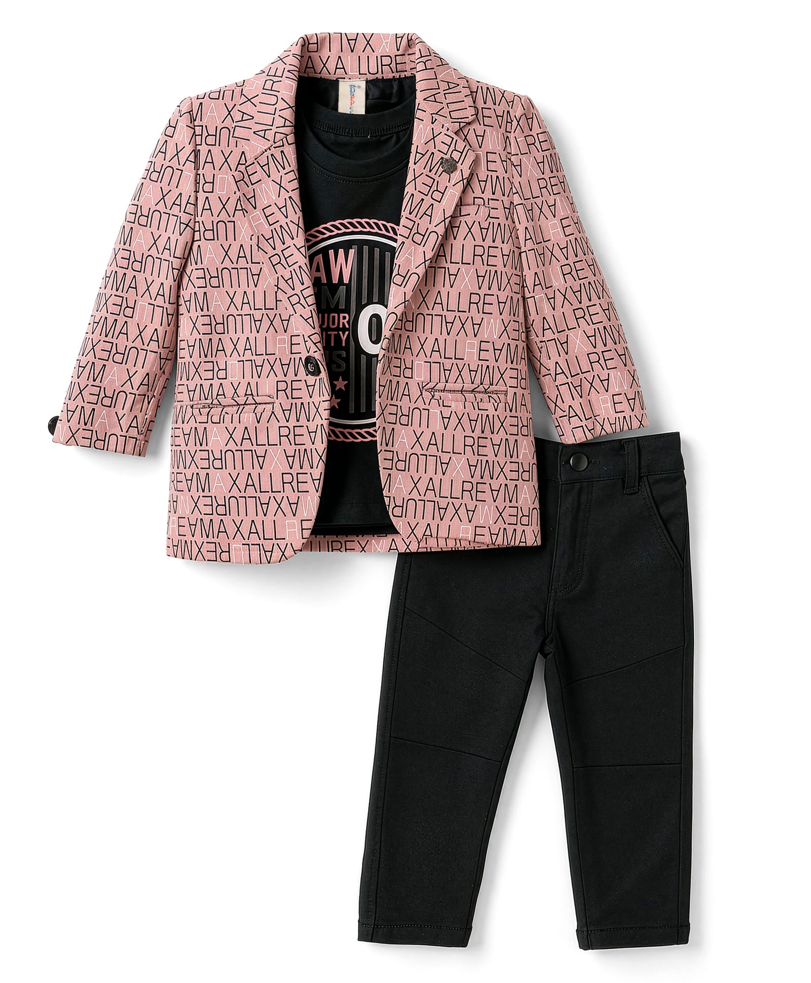 Dapper Dudes Cotton Knit Half Sleeves Party T-Shirt & Pant With Printed Blazer- Pink-picture-19