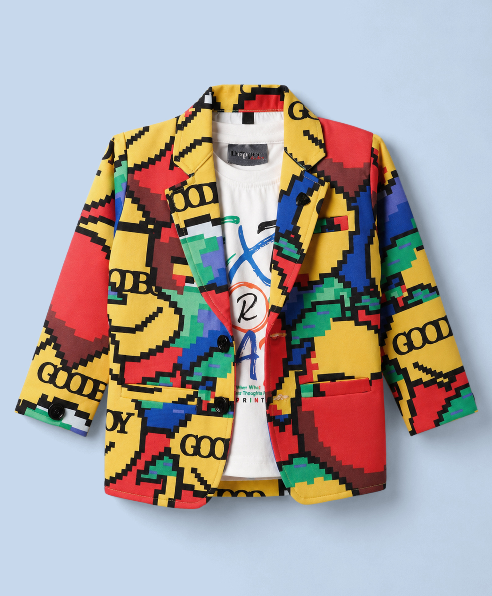 Dapper Dudes Cotton Knit Full Sleeves Printed Party Blazer & T-Shirt - Yellow-picture-19