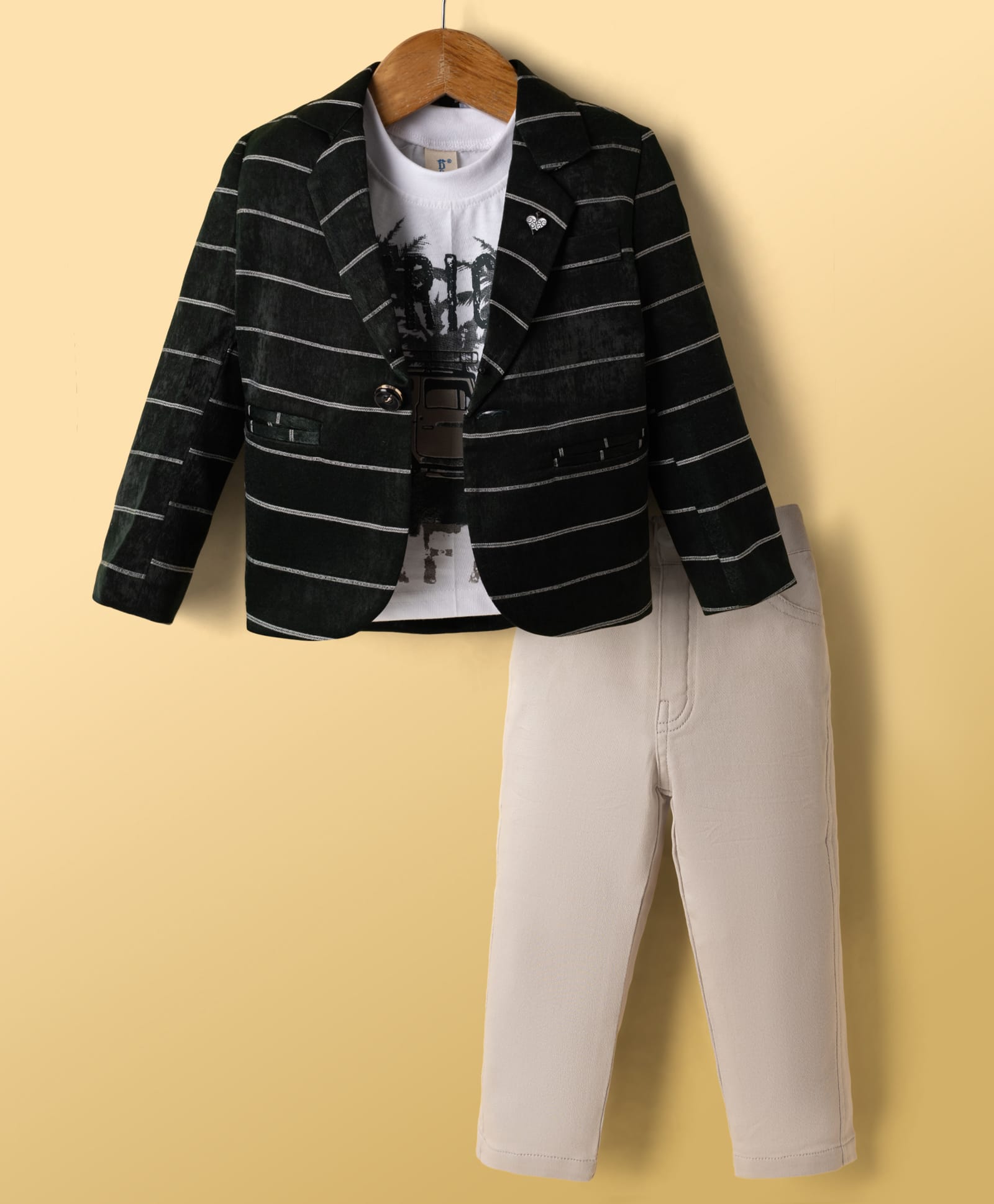 Dapper Dudes Cotton Knit Party T-Shirt & Pant With Striped Blazer - Dark Green-picture-28