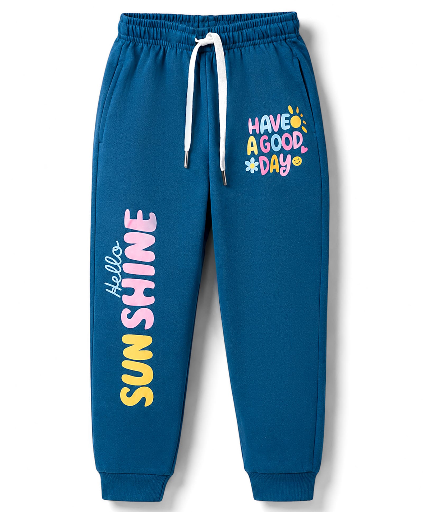 Smarty Girls Looper Knit Full Length Text Printed Lounge Pant - Teal Blue-picture-34