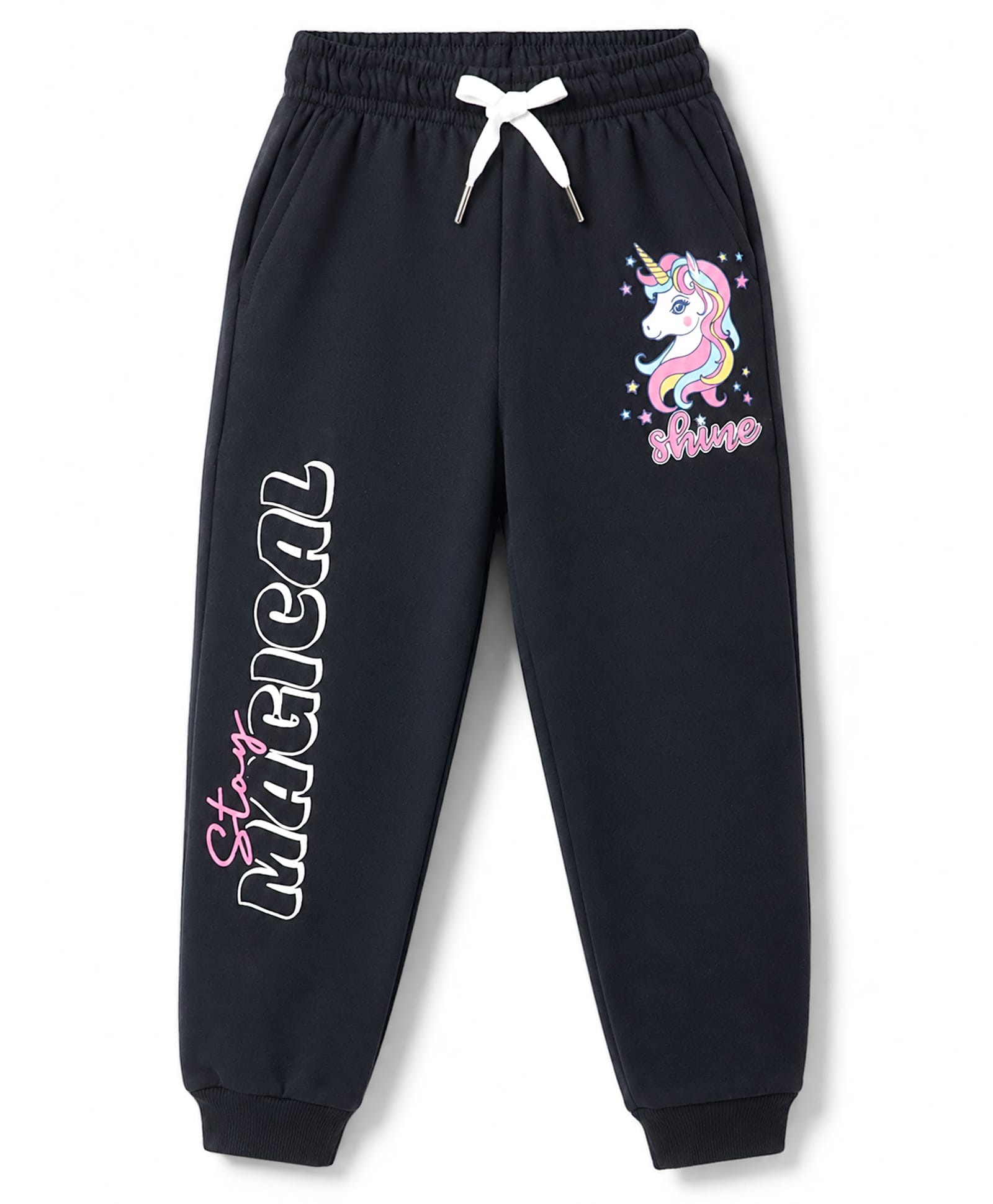 Smarty Girls Looper Knit Full Length Unicorn Printed Lounge Pant - Black-picture-16