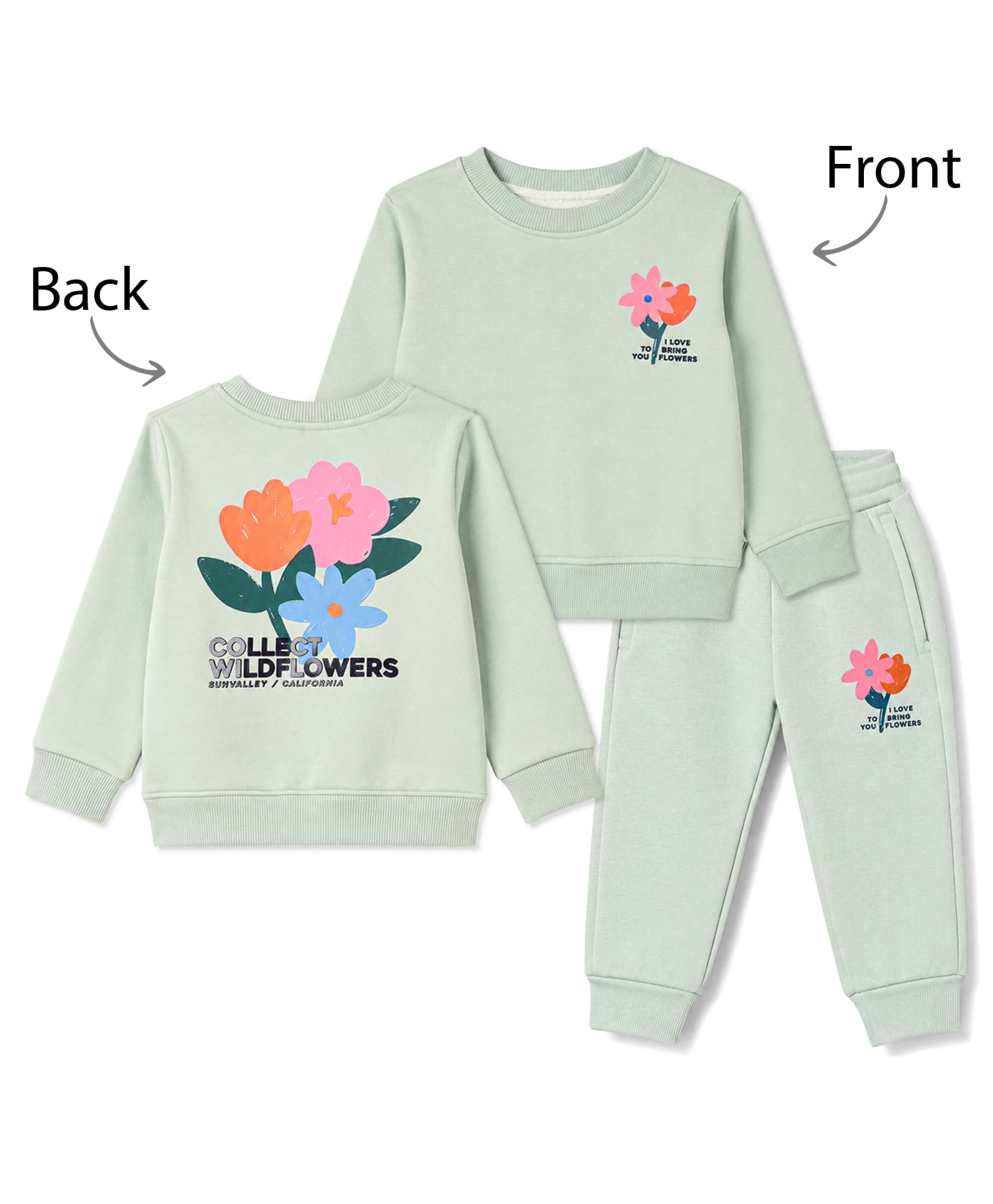 Smarty Girls Fleece Knit Full Sleeves Sweatshirt & Pant Set With Floral Print - Green-picture-36