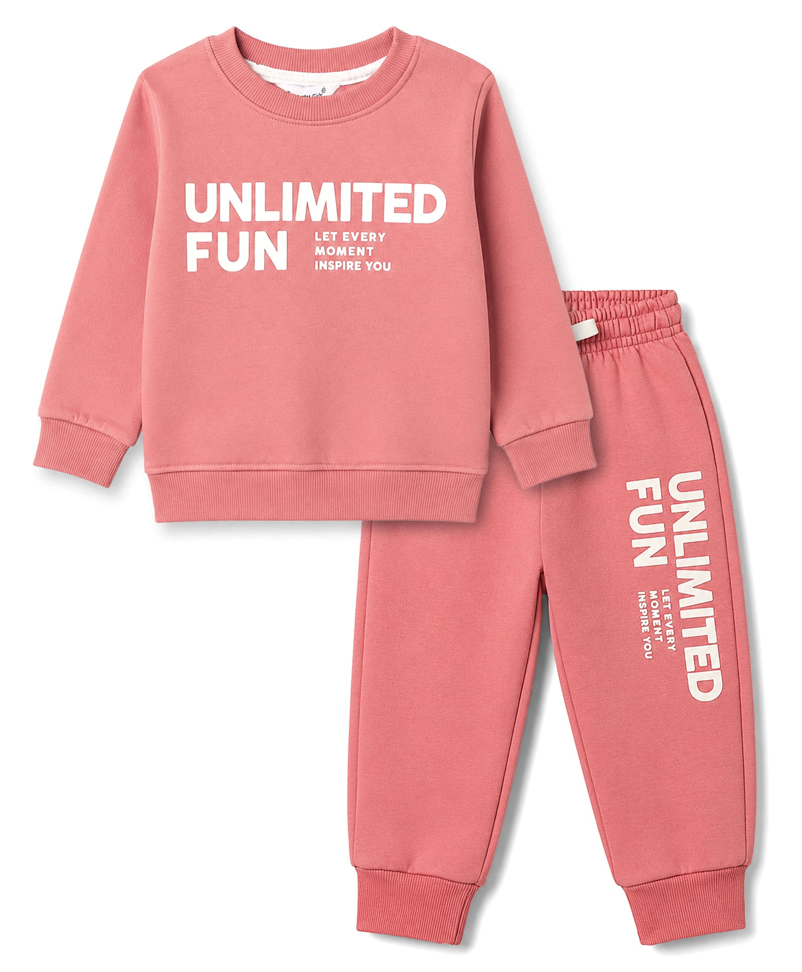 Smarty Girls Fleece Knit Full Sleeves Sweatshirt & Pant Winter Wear Suit With Text Print - Pink-image-45