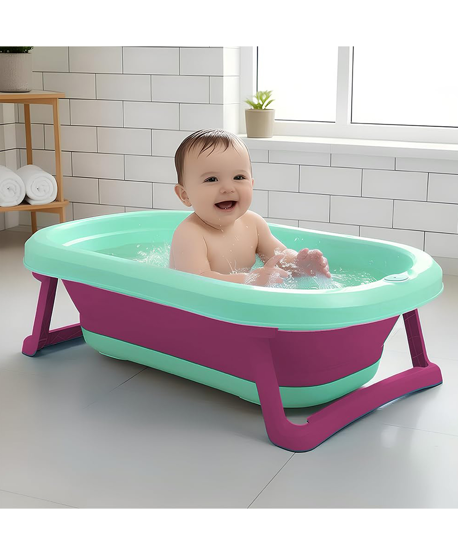 StarAndDaisy Baby Bath Tub for 0 to 5 Years/Bath Tub for Kids 0-3 Years, Tub for Girls & Boys with oldable Legs, Easy to Store -Green Pink-picture-18