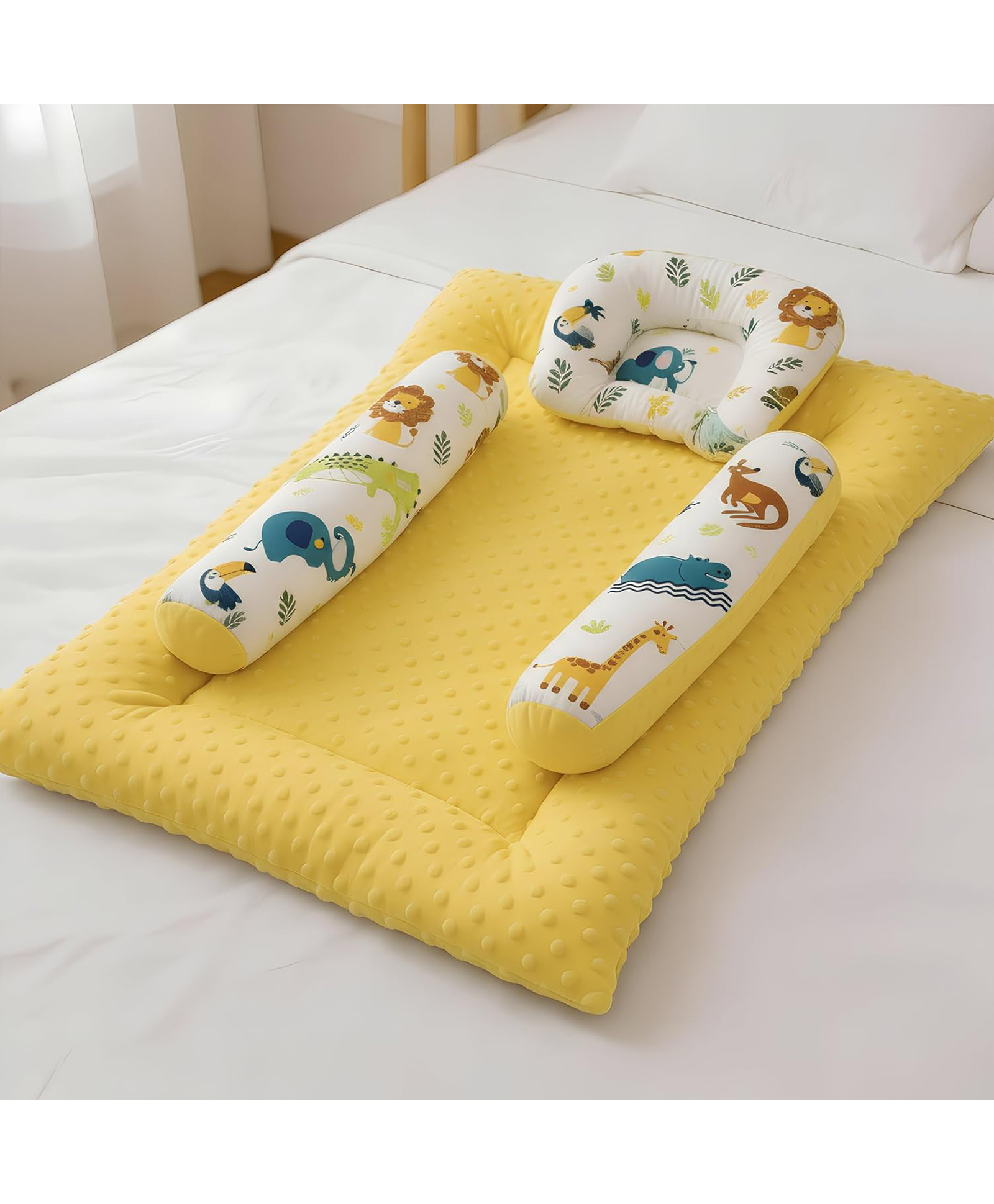 StarAndDaisy cotton baby bedding set for newborns infants and toddlers with cushioned mattress sheet two side pillows one head pillow soft breathable comfortable for infant sleep kangaroo print-image-44