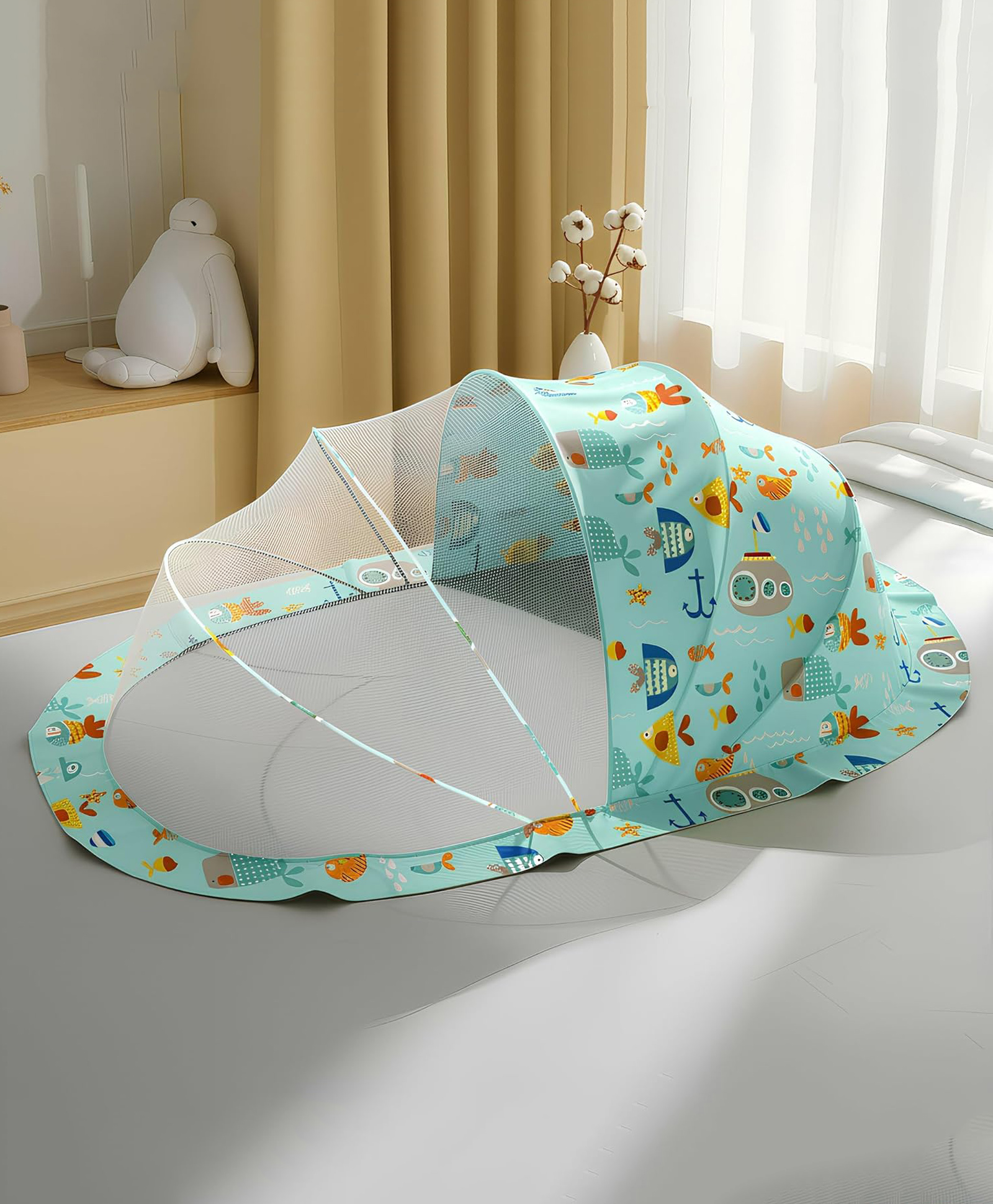 StarAndDaisy baby mosquito net for 0 to 12 months breathable mesh sleeping pod safe comfortable lightweight protects from insects ensures peaceful sleep for infants and toddlers aqua print-image-8