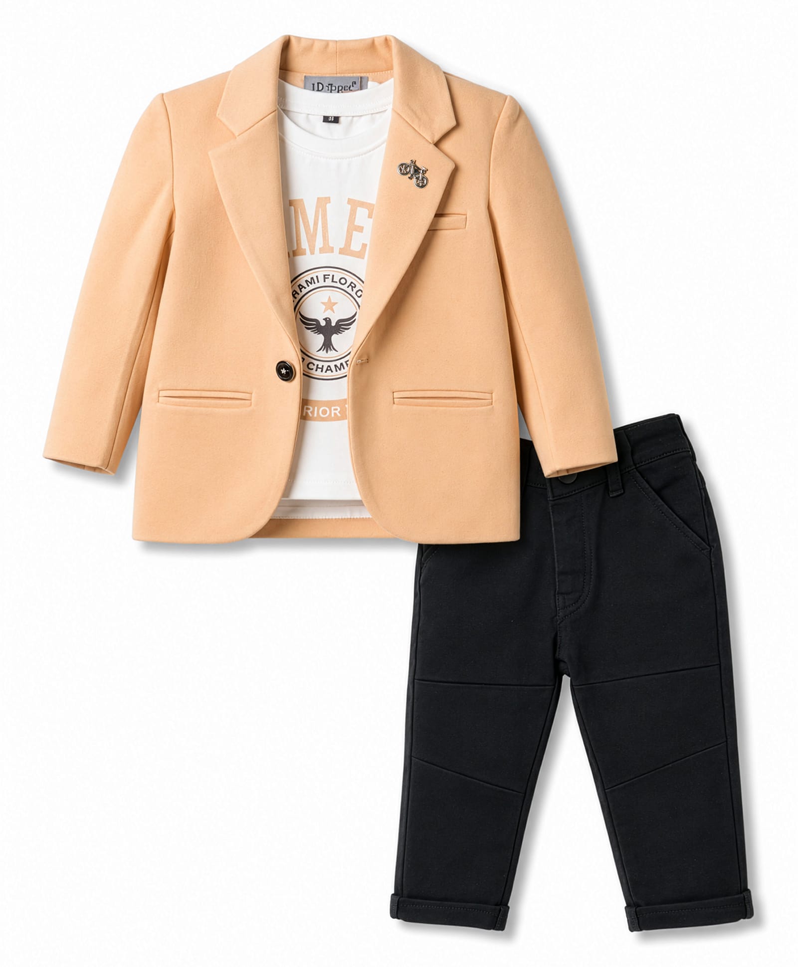Dapper Dudes Knit Full Sleeves Solid Blazer With Printed Tee & Pant - Peach-picture-21