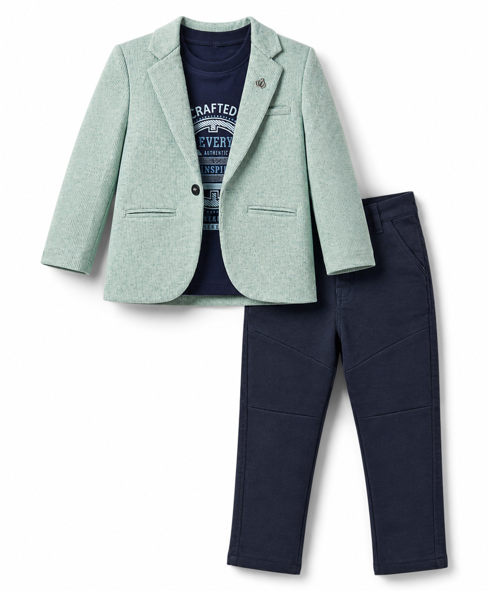 Dapper Dudes Cotton Printed Party T-Shirt & Pant With Blazer - Light Green-picture-19