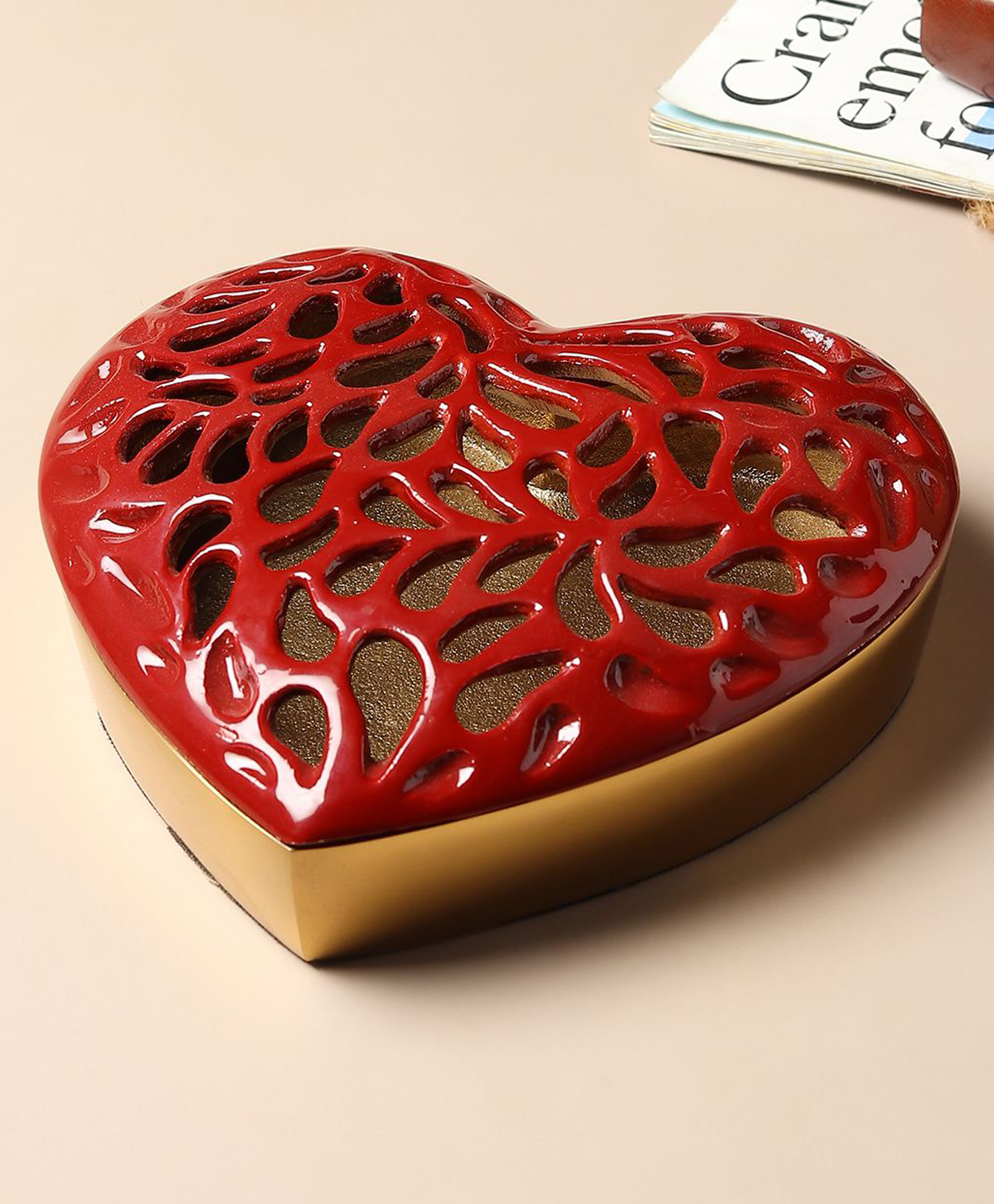 De Maison Decor Vitalis Red Heart Box in Gold finish-picture-14