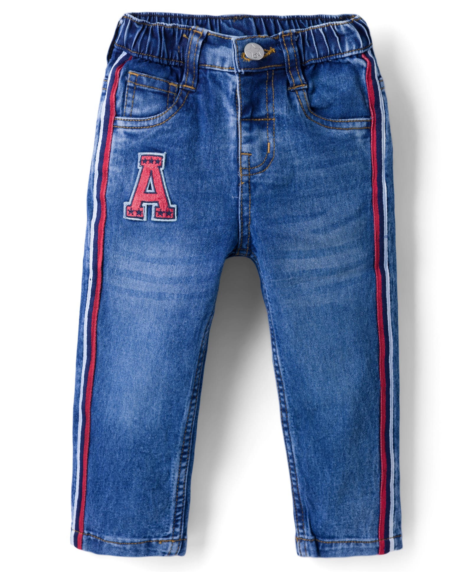 Babyhug Denim Full Length Washed Jeans with Stretch & Text Patch- Blue-picture-38