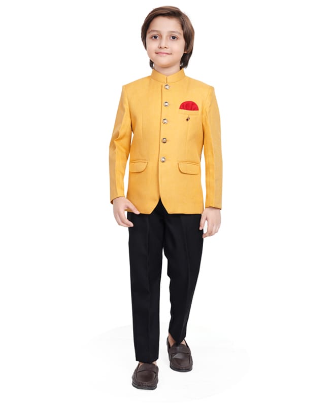 Earth Conscious Blended Woven Full Sleeves Solid Jodhpuri Sherwani & Pants Set - Yellow-picture-14