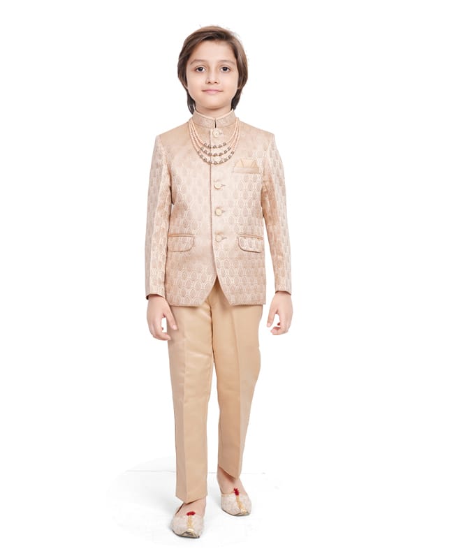 Earth Conscious Jacquard Woven Full Sleeves Abstract Printed Jodhpuri Sherwani & Pants Set - Beige-picture-28