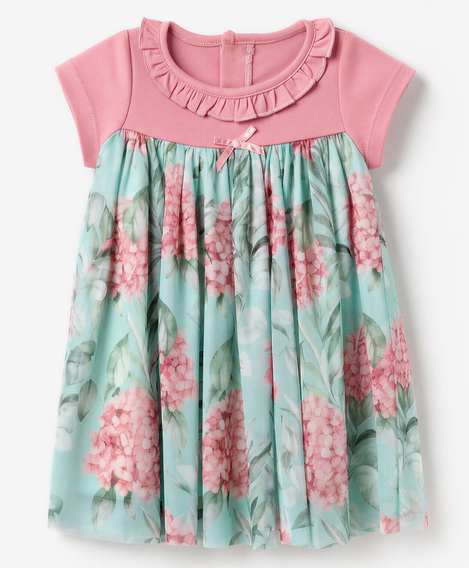 ToffyHouse Knit Half Sleeves Dress with Floral Print & Bow Applique - Pink-picture-27
