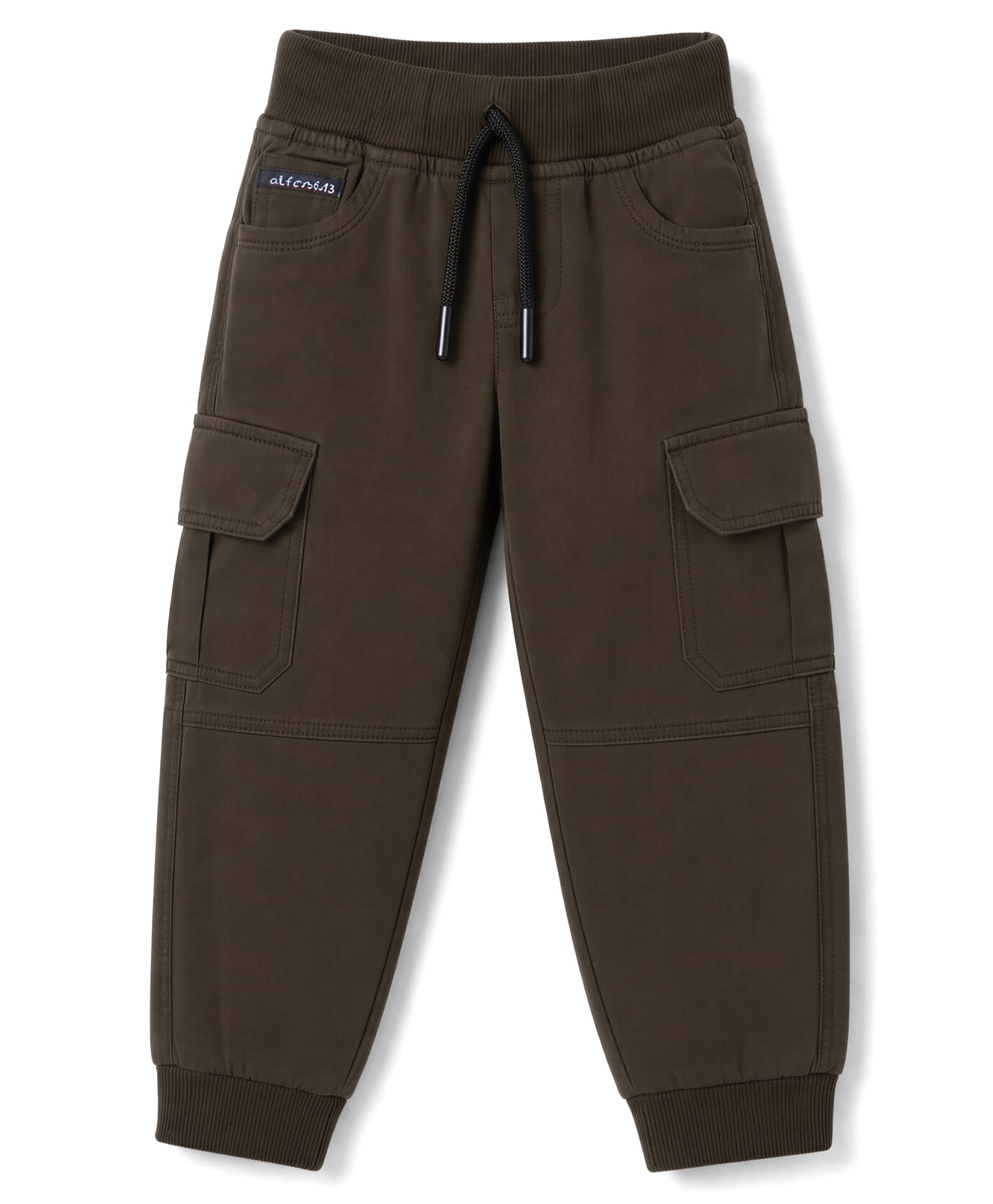 Olio Kids Knitted Full Length Solid Lounge Pant With Cargo Pockets - Olive Green-picture-21
