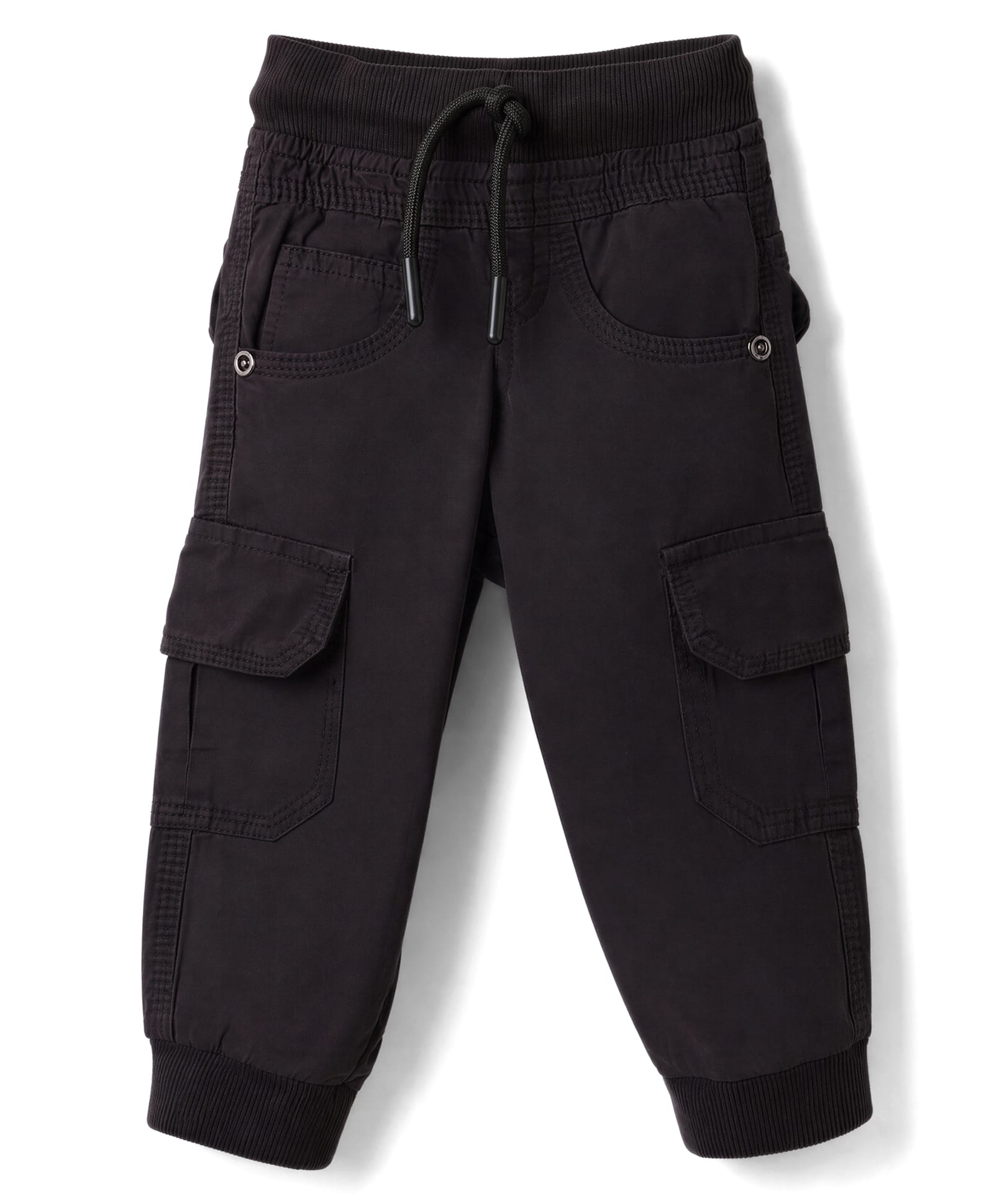 Olio Kids Cotton Woven Full Length Solid Color Joggers - Black-picture-14